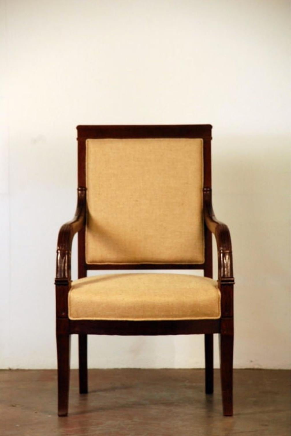 Pair of Chic French Empire Style Mahogany Armchairs For Sale 3