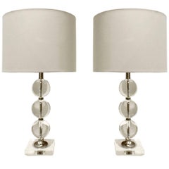 Paire de lampes de table chics à boule en verre:: années 1940