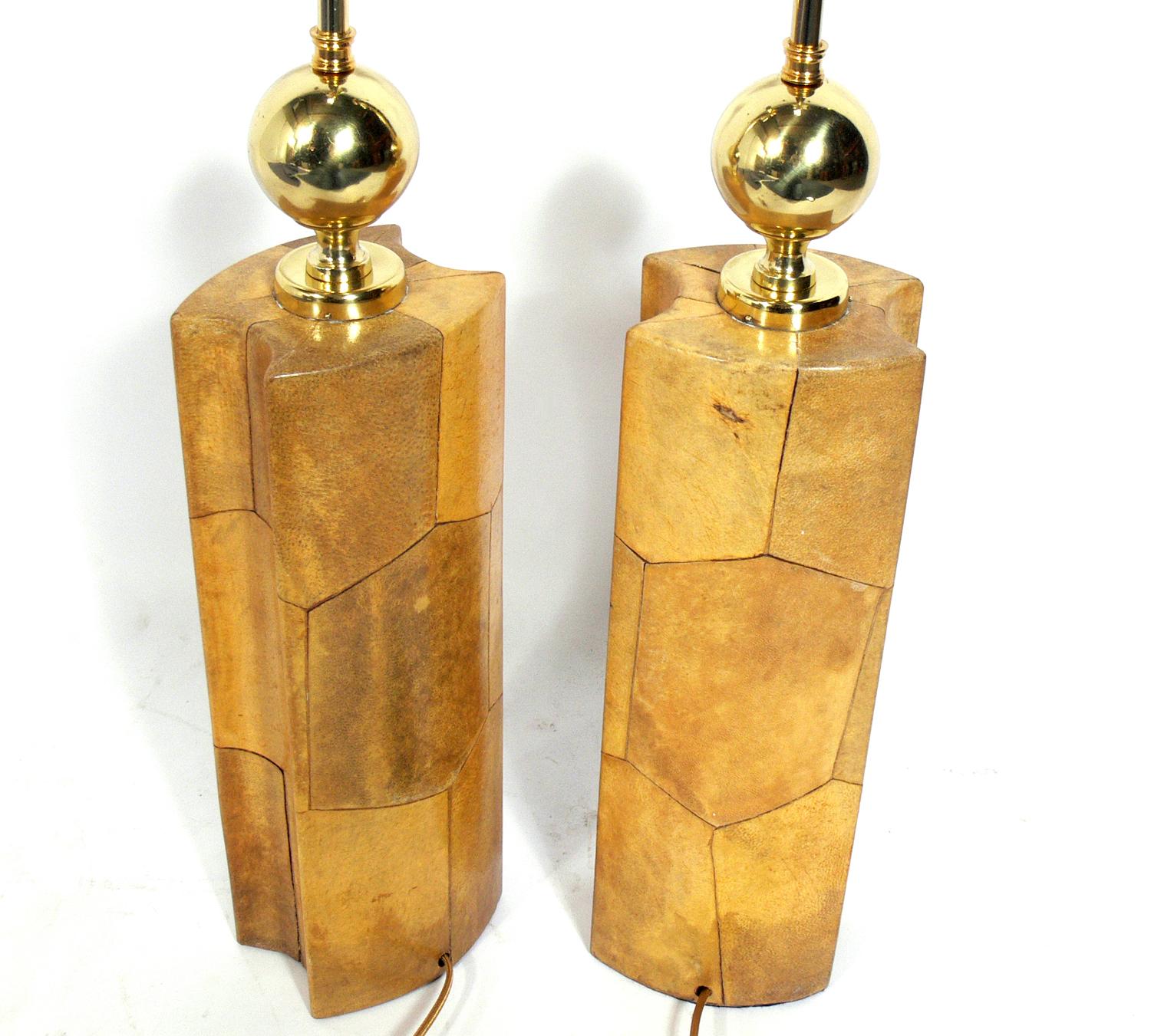 Mid-Century Modern Pair of Chic Goatskin Lamps by Aldo Tura