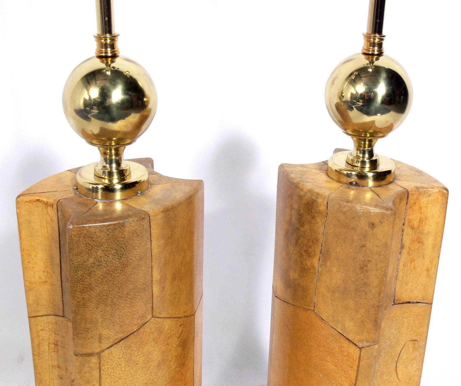 Italian Pair of Chic Goatskin Lamps by Aldo Tura