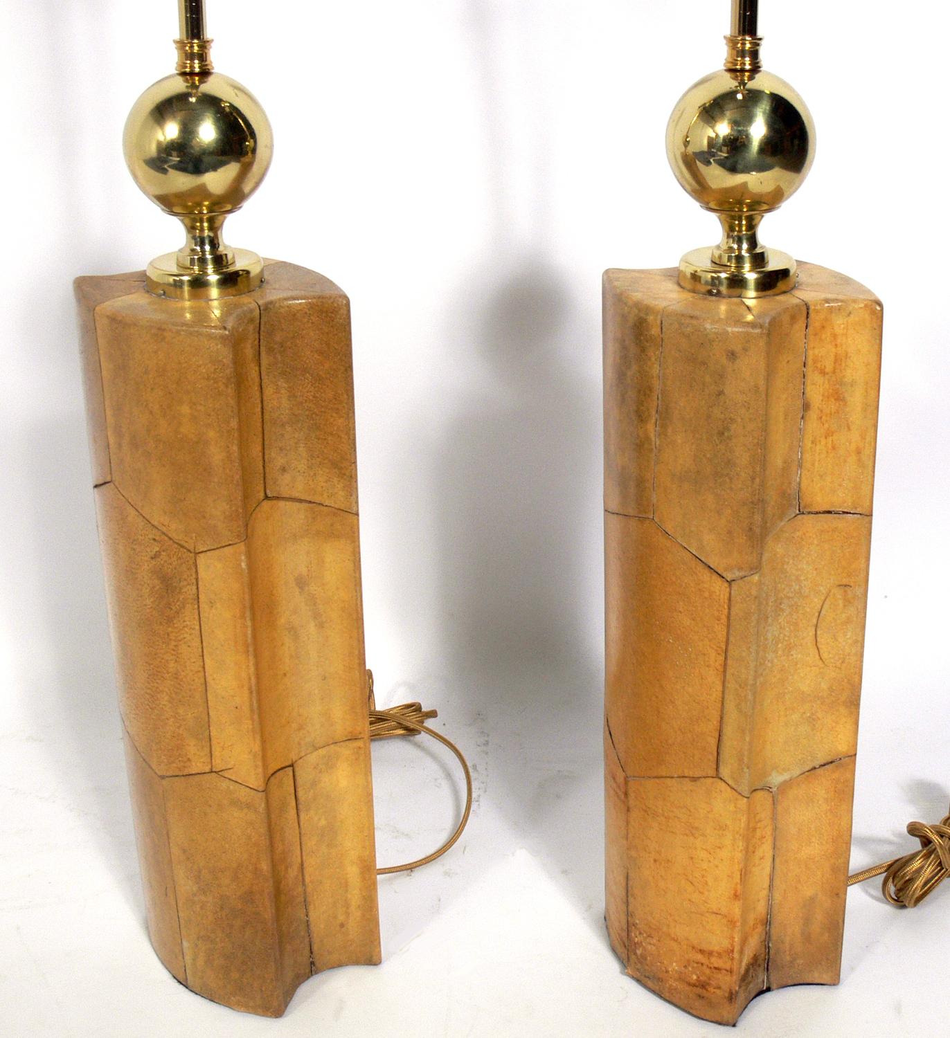 Pair of Chic Goatskin Lamps by Aldo Tura In Distressed Condition In Atlanta, GA