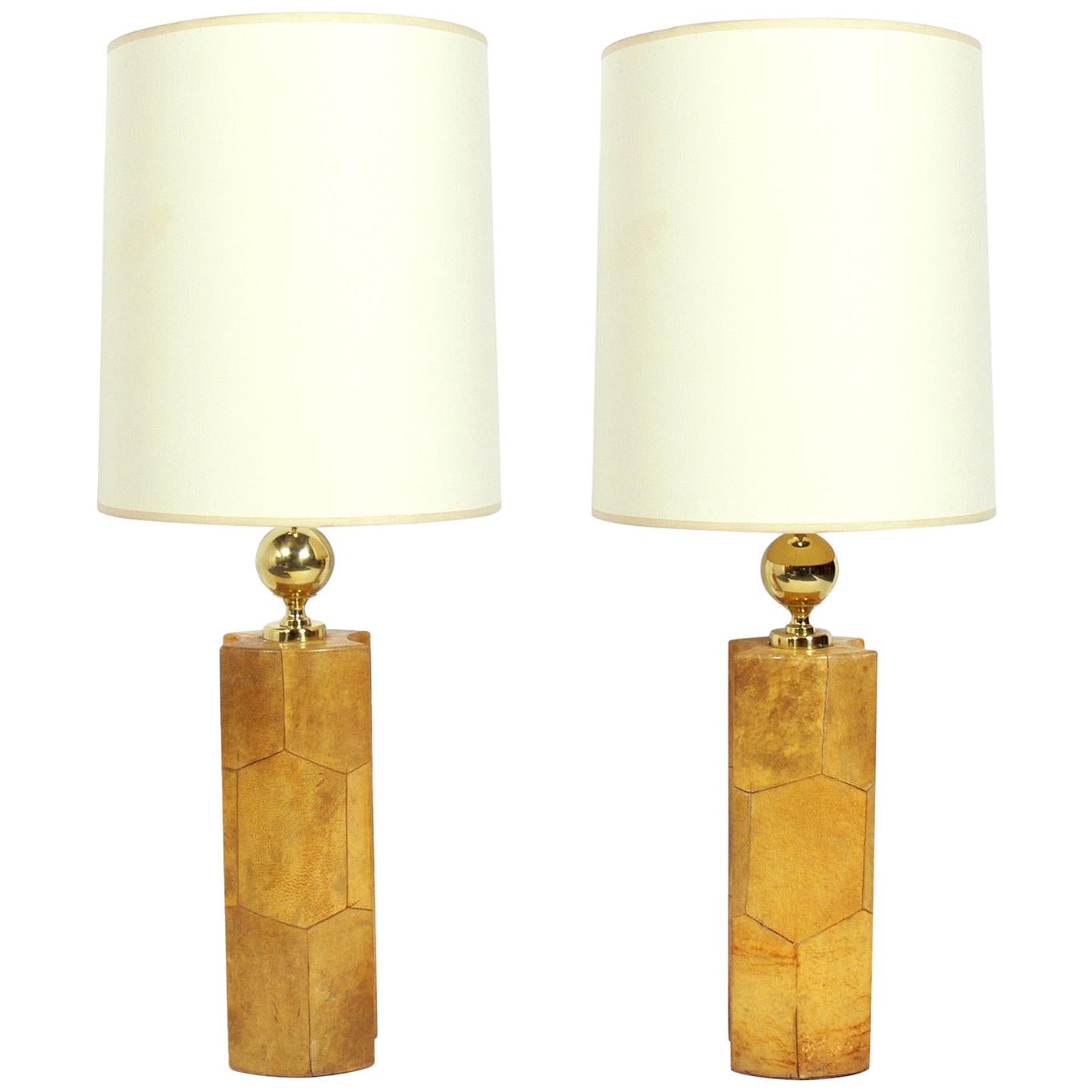 Pair of Chic Goatskin Lamps by Aldo Tura