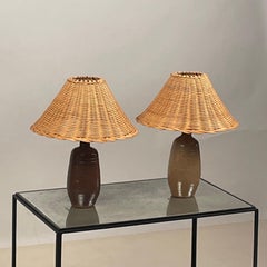 Pair of Chic "Gourde" Terracotta and Rattan Lamps by Design Frères