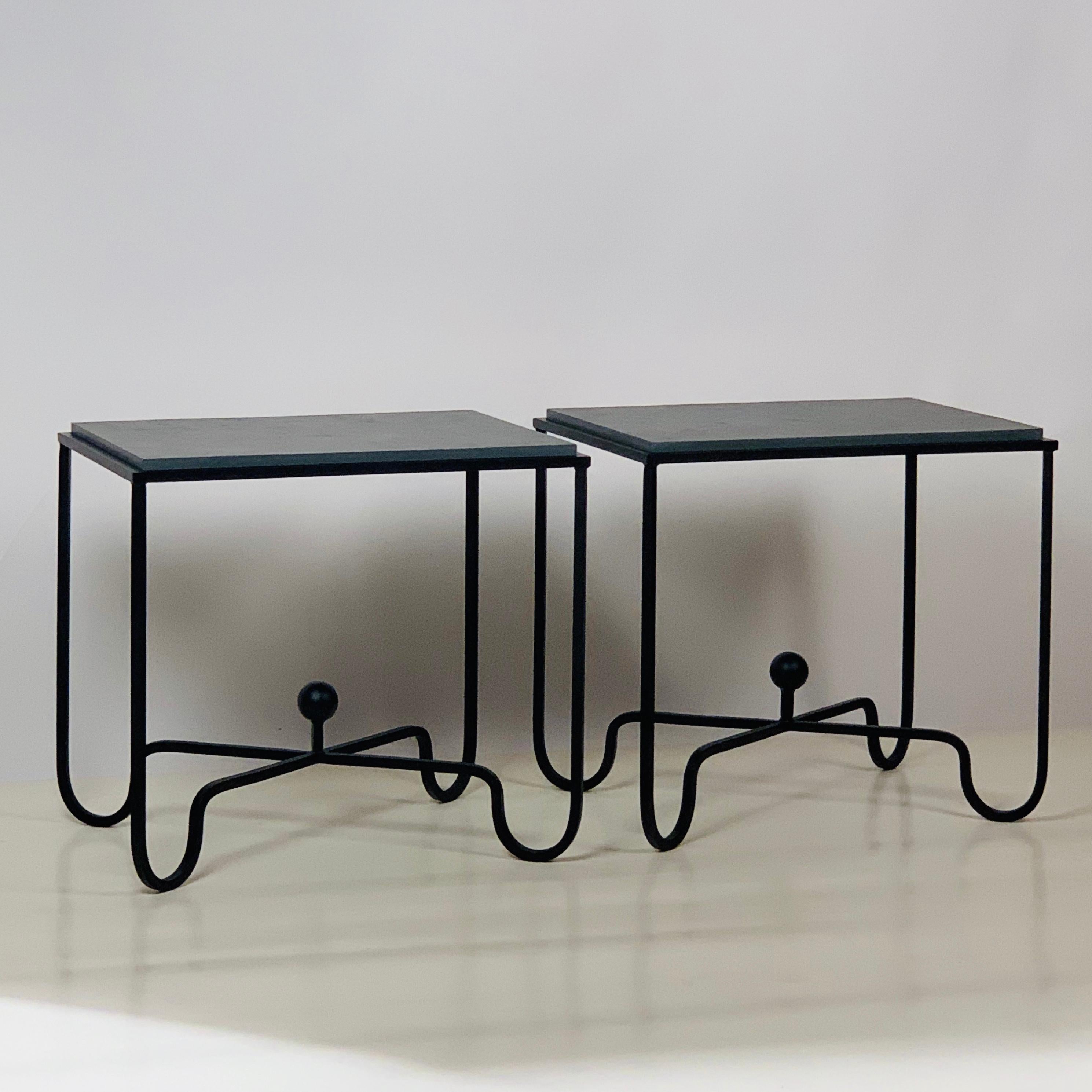 Pair of chic grey slate 'Entretoise' side tables by Design Frères. Also great as a two-part coffee table or as simple nightstands.