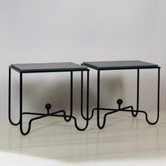 Pair of Chic Grey Slate 'Entretoise' Side Tables by Design Frères