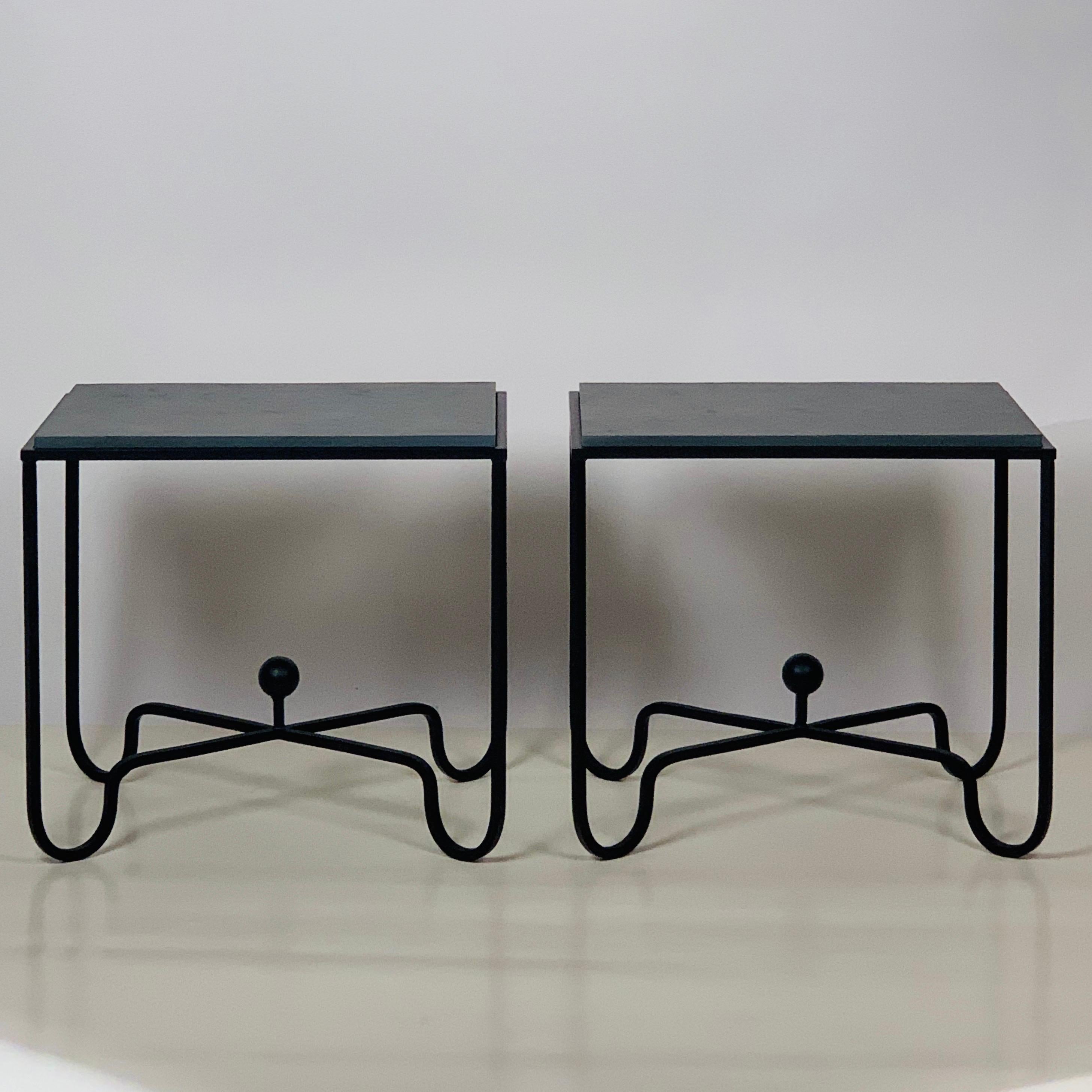 Organic Modern Pair of Chic Grey Slate 'Entretoise' Side Tables by Design Frères For Sale