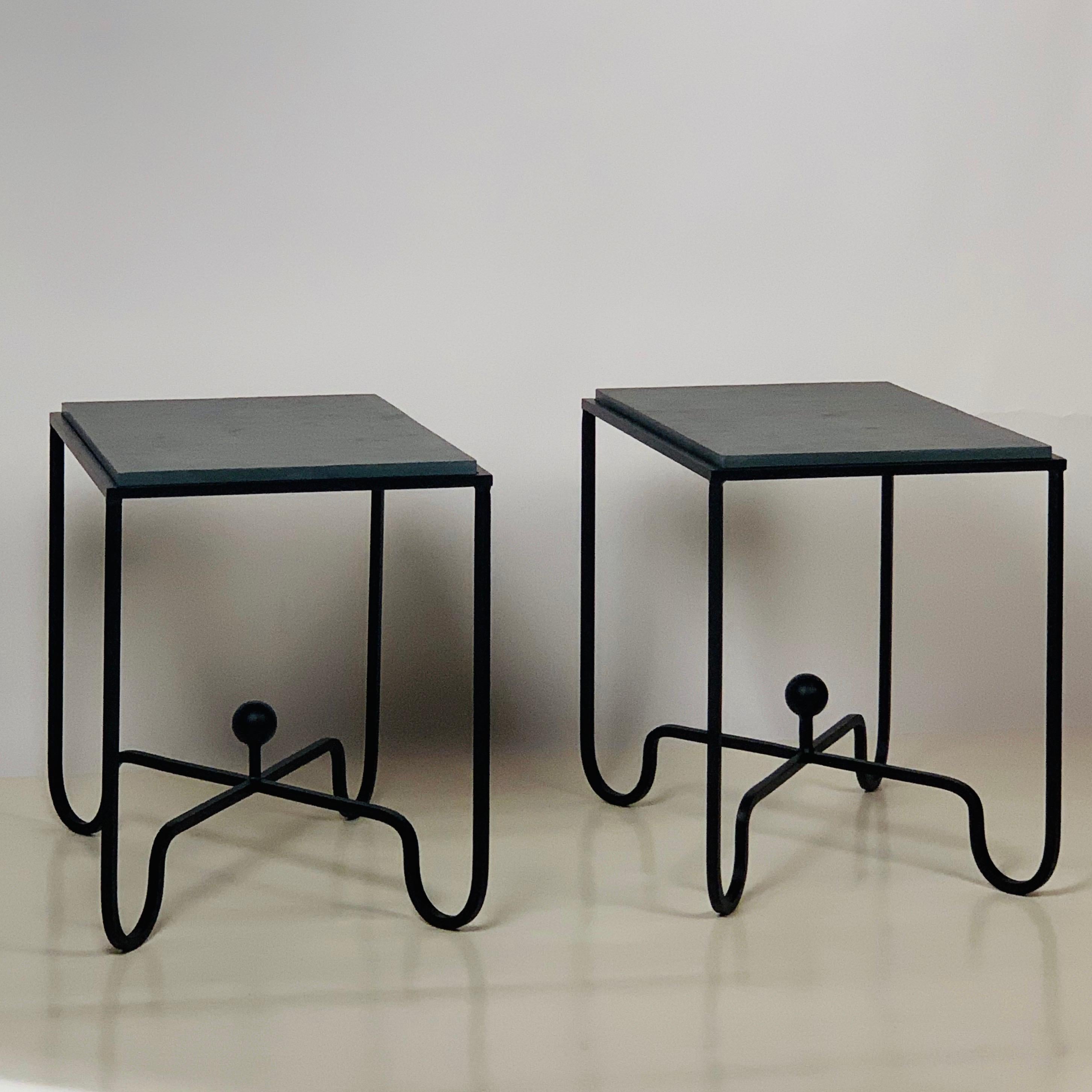 French Pair of Chic Grey Slate 'Entretoise' Side Tables by Design Frères For Sale