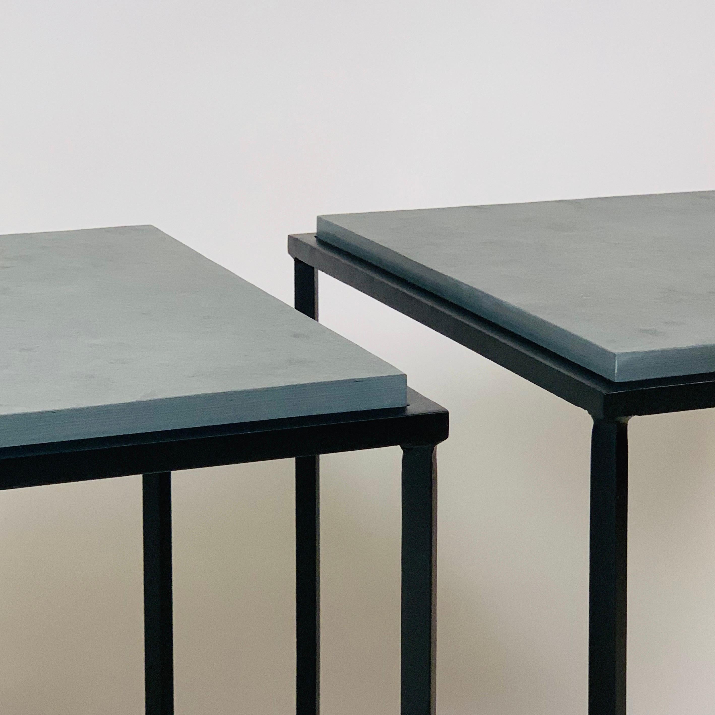 Pair of Chic Grey Slate 'Entretoise' Side Tables by Design Frères In New Condition For Sale In Los Angeles, CA