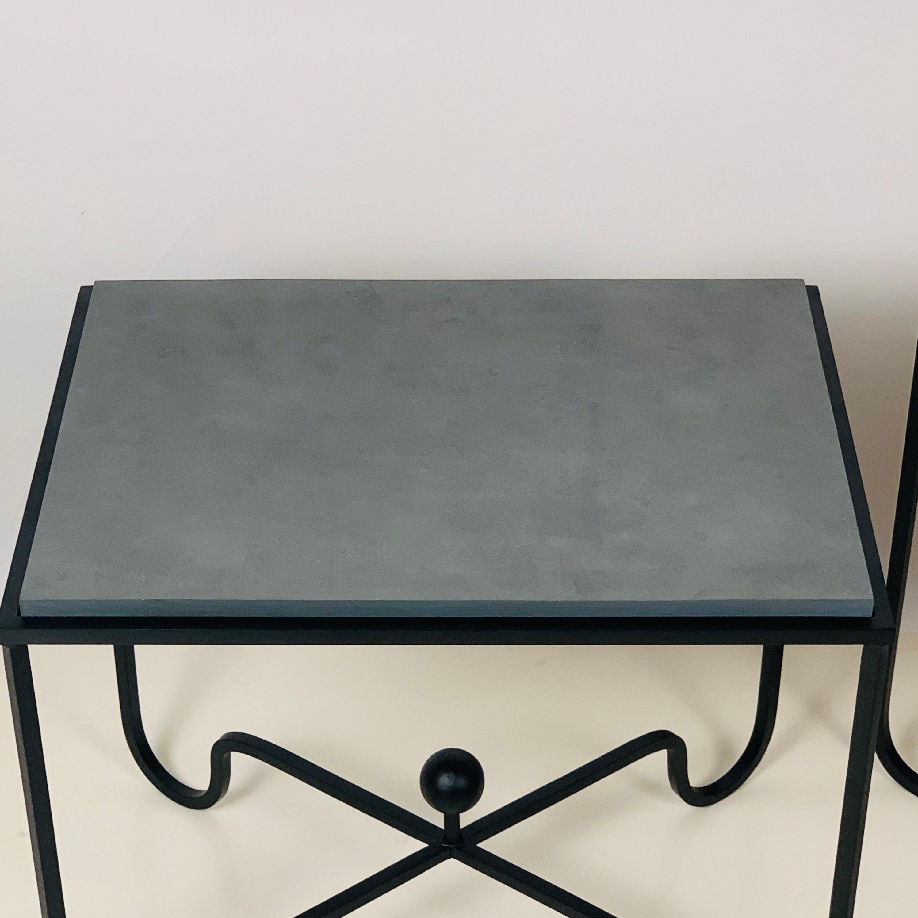 Contemporary Pair of Chic Grey Slate 'Entretoise' Side Tables by Design Frères For Sale