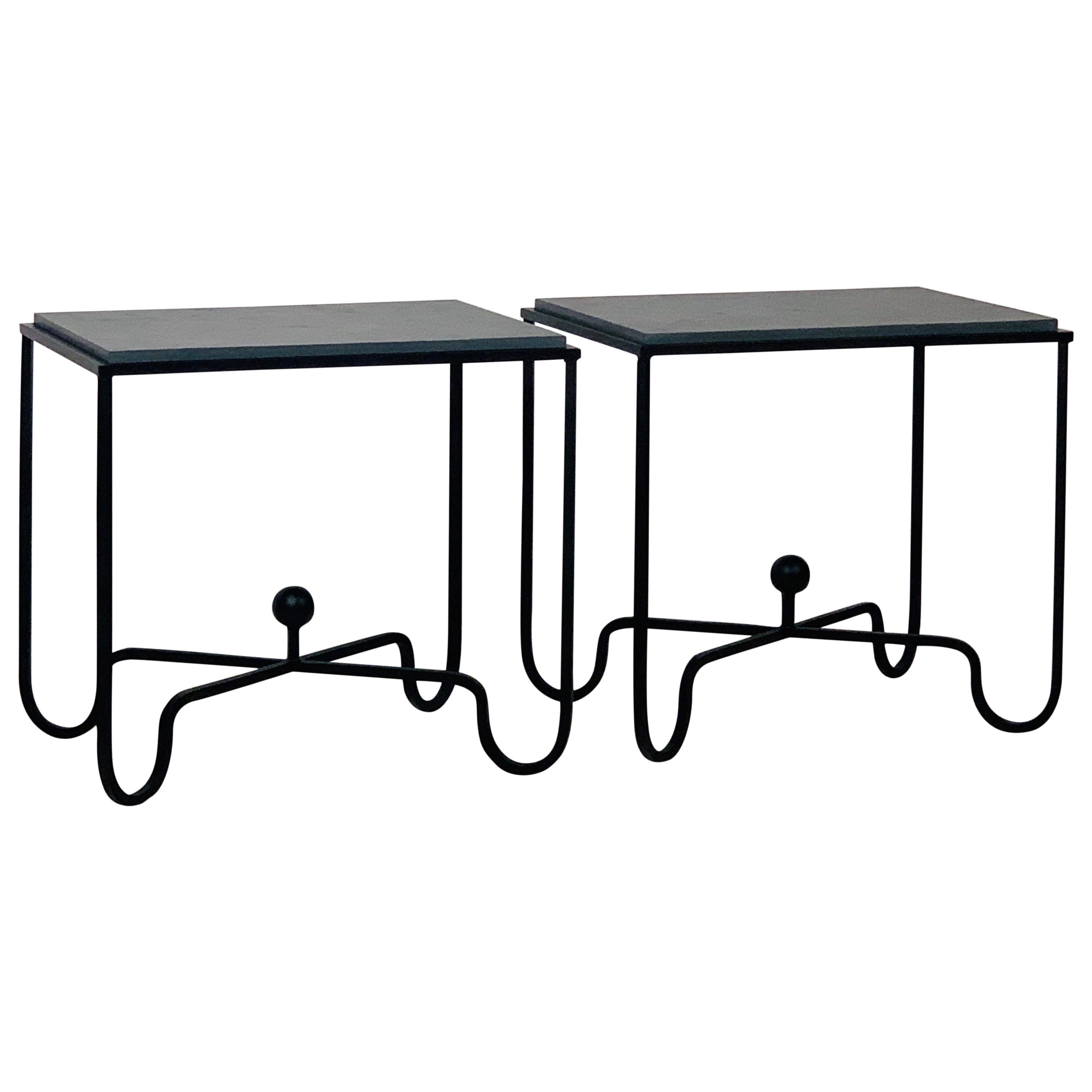 Pair of Chic Grey Slate 'Entretoise' Side Tables by Design Frères For Sale