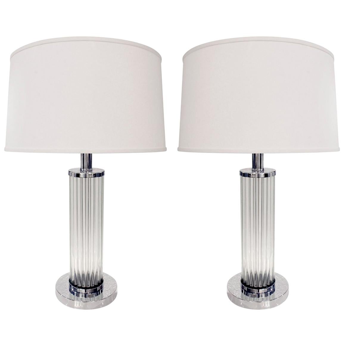 Pair of Chic Internally Illuminating Table Lamps with Glass Rods, 1970s