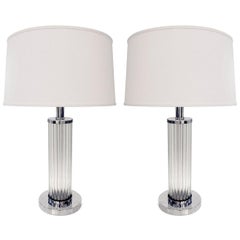 Pair of Chic Internally Illuminating Table Lamps with Glass Rods, 1970s