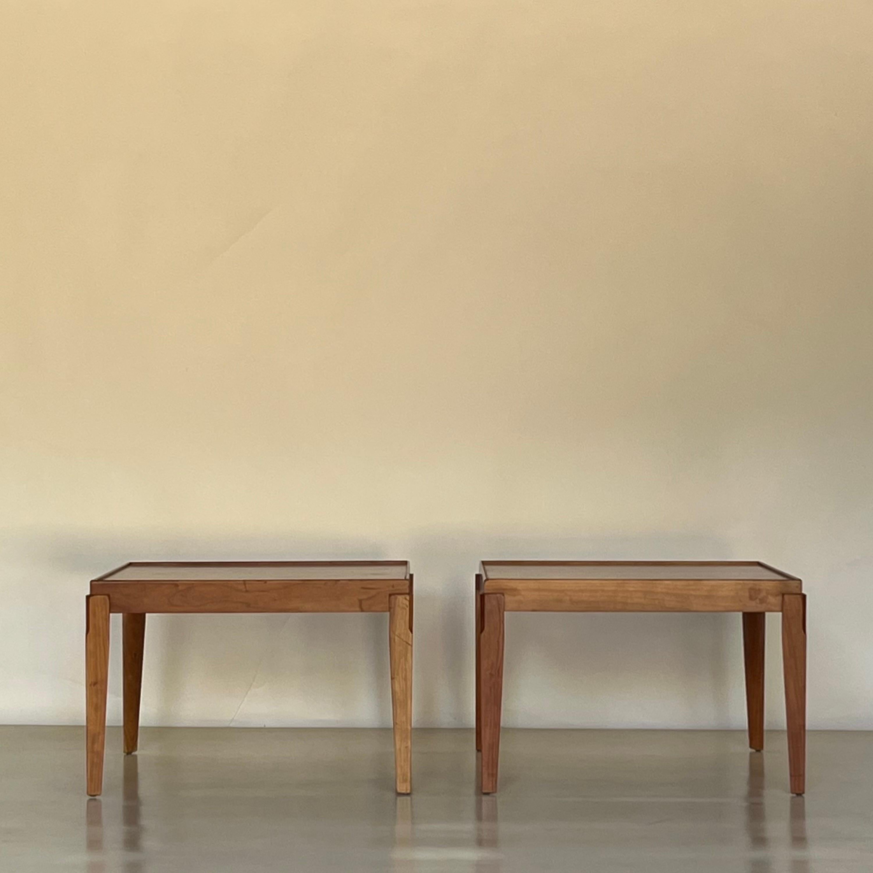 Stained Pair of Chic Italian Blond Ash End Tables in the Style of Gio Ponti For Sale