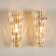 Pair of chic Italian Murano Textured ribbed Glass Brass Wall Lights IP44 rated