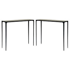 Pair of Chic Long 'Esquisse' Parchment Console by Design Frères