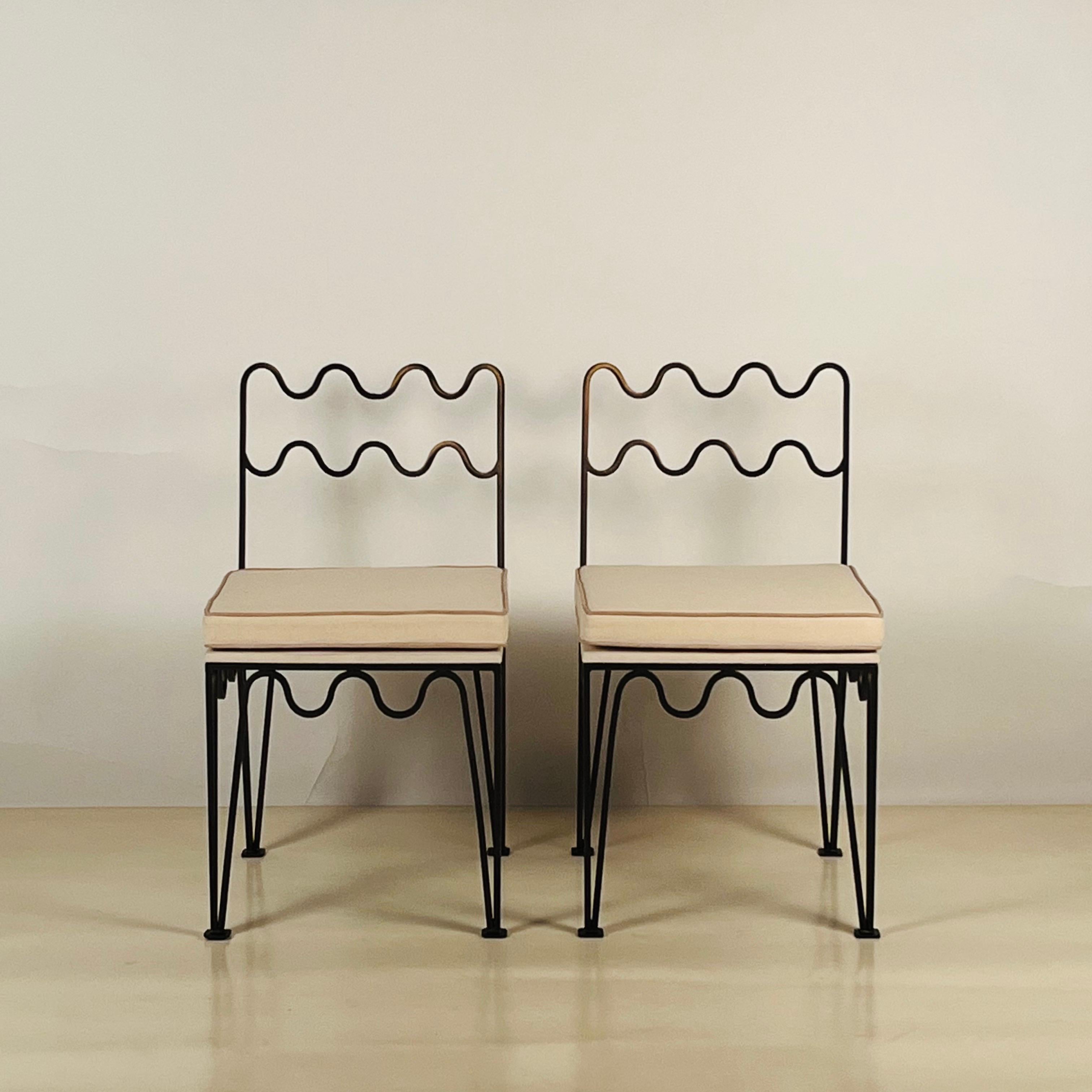American Pair of Chic 'Méandre' Bronze Side Chairs by Design Frères For Sale