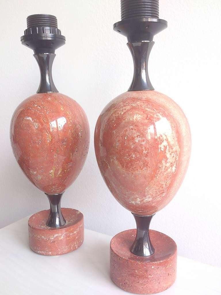 French Pair of Chic Petite Maison Barbier Pink Travertine Lamps, Ipso Facto
