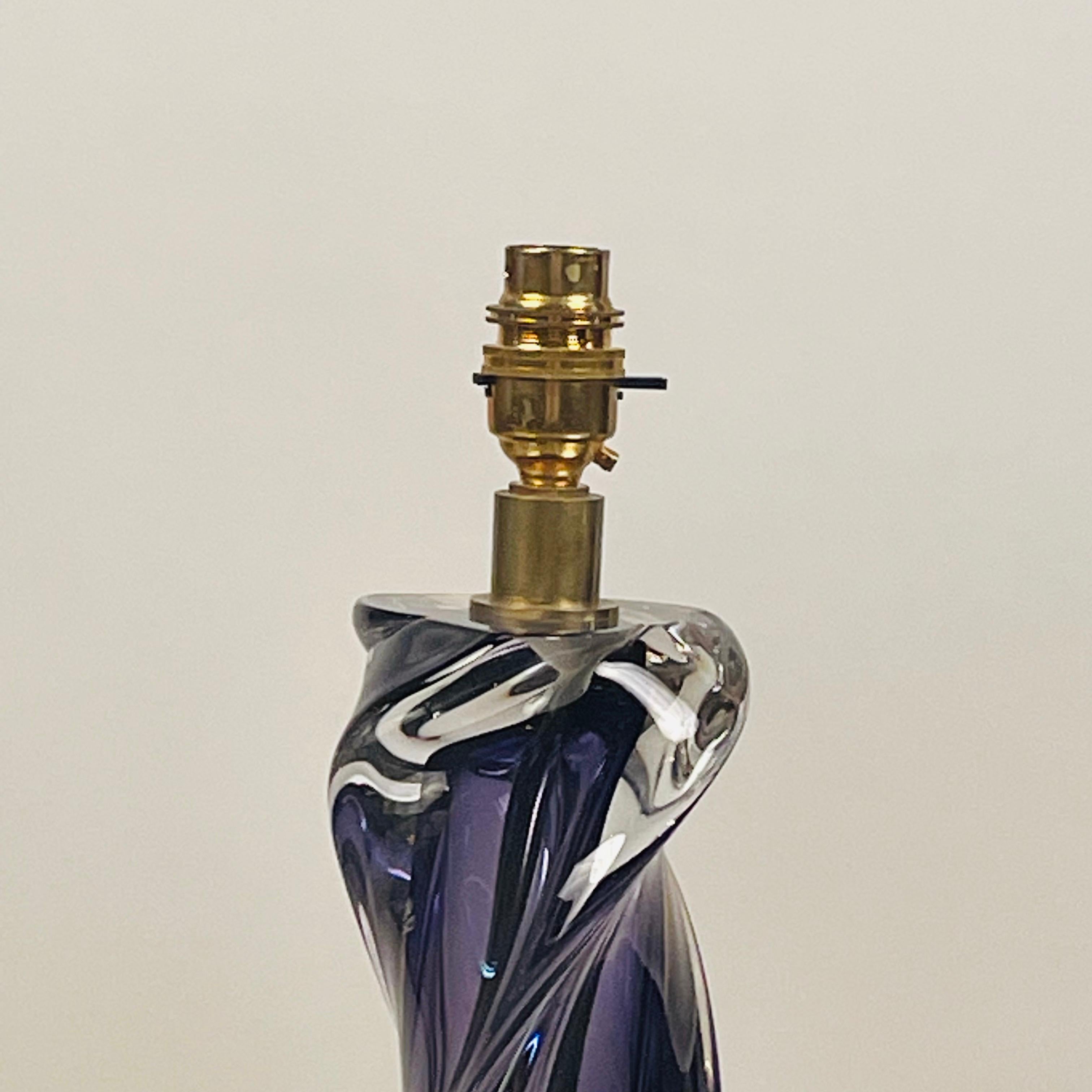 Italian Pair of Chic Purple Murano Glass and Brass Lamps