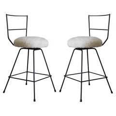 Pair of Chic Shearling 'Tabouret' Swiveling Counter Stools by Understated Design