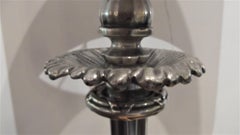 Pair of Chic Silvered Cast Bronze Fluted Column Table Lamps