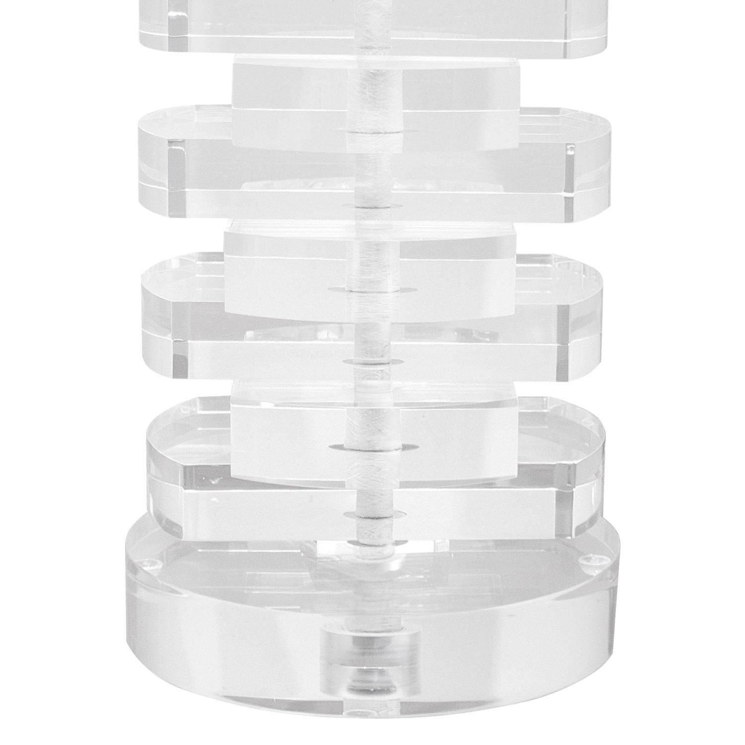 American Pair of Chic Table Lamps in Stacked Solid Lucite 1980s For Sale