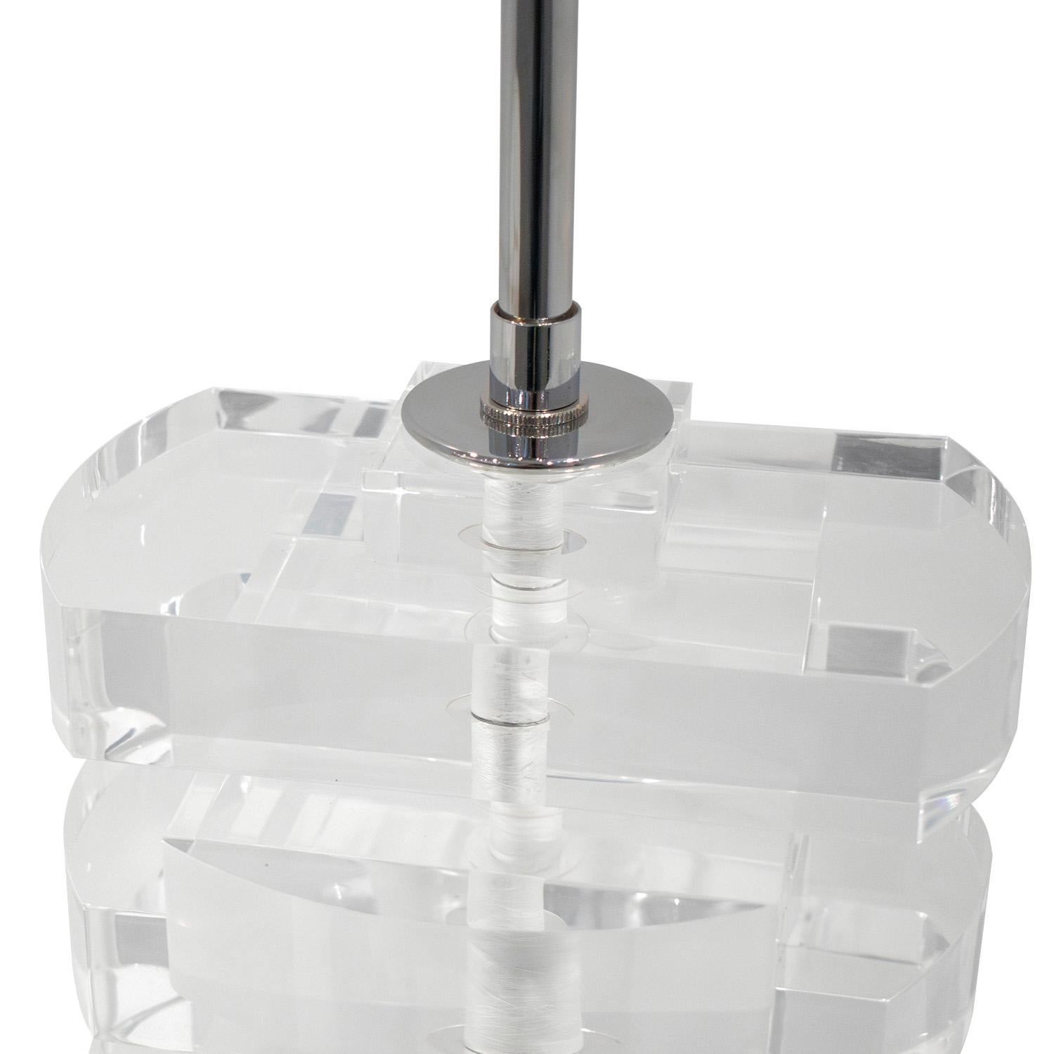 Hand-Crafted Pair of Chic Table Lamps in Stacked Solid Lucite 1980s For Sale