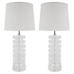 Pair of Chic Table Lamps in Stacked Solid Lucite 1980s