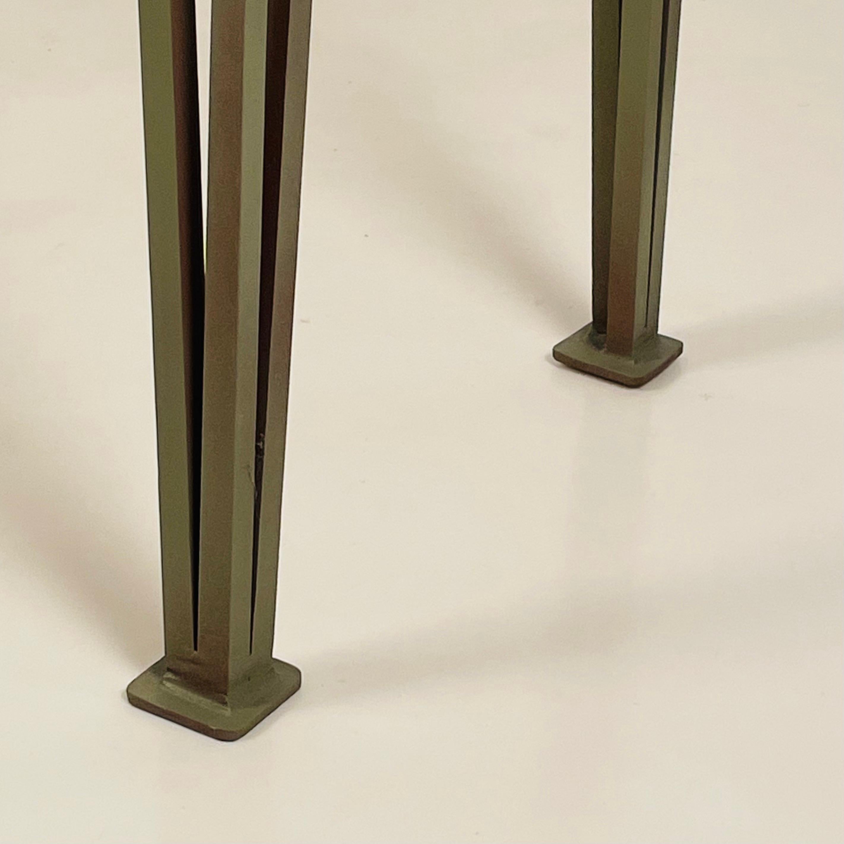 Contemporary Pair of Chic Verdigris 'Meandre' and Glass Consoles by Design Frères For Sale