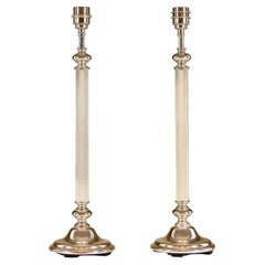 Lampes de table vintage chromées striées avec base décorative en gradins, années 1980, paire