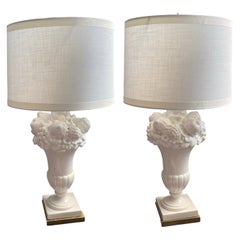 Pair of Chic Vintage Italian Blanc de Chine Fruit Topiary Table Lamps.