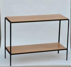 Pair of Chic Wrought Iron and Oak 'Rectiligne' End Tables by Design Frères