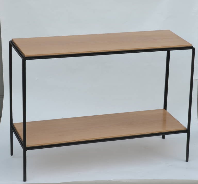 Modern Pair of Chic Wrought Iron and Oak 'Rectiligne' End Tables by Design Frères For Sale