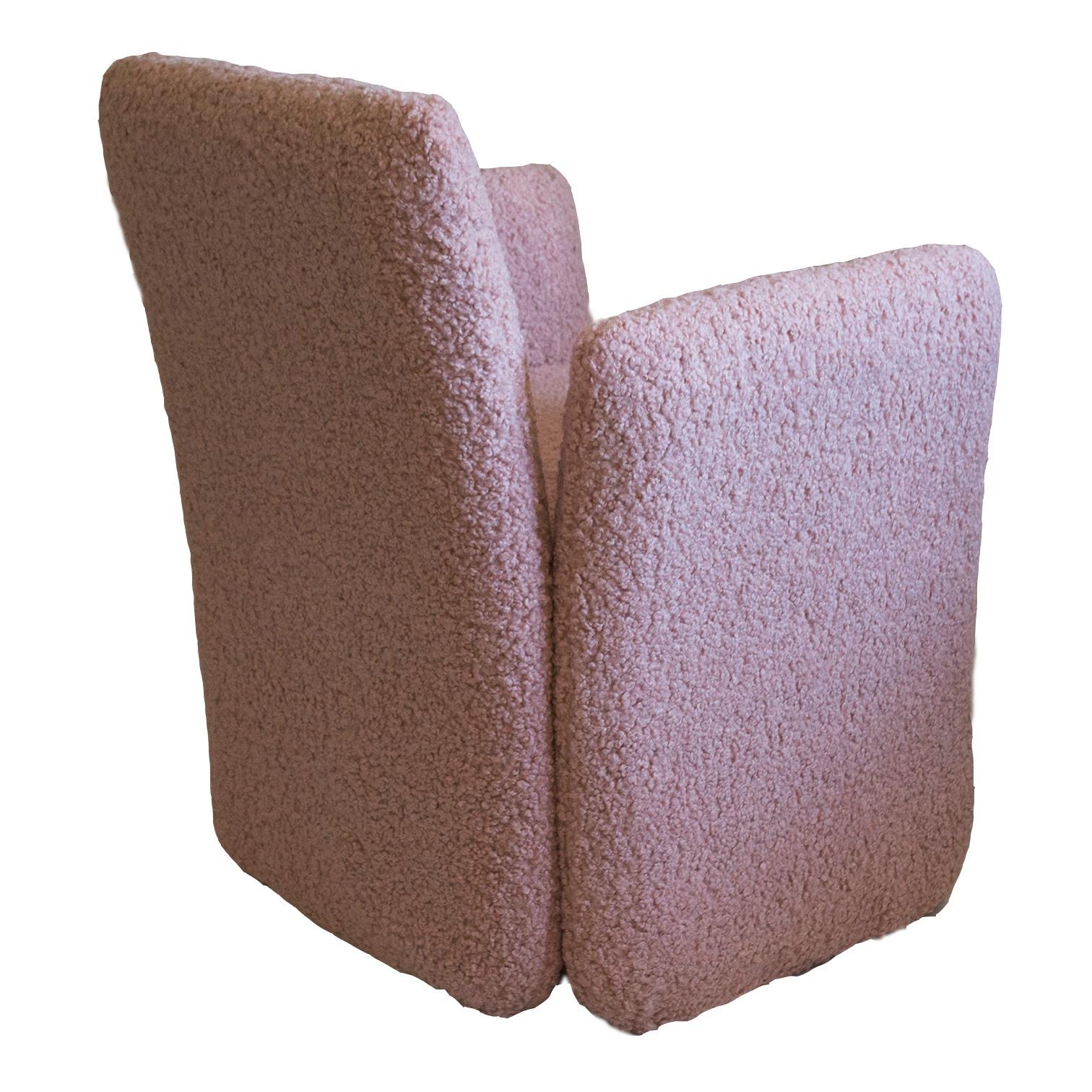 Post-Modern Pair of Chiclet Chairs in Blush Pink Faux Shearling/ Boucle, a pair