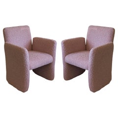 Vintage Pair of Chiclet Chairs in Blush Pink Faux Shearling/ Boucle, a pair
