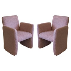 Pair of Chiclet Chairs in Blush Pink Faux Shearling/ Boucle, a pair