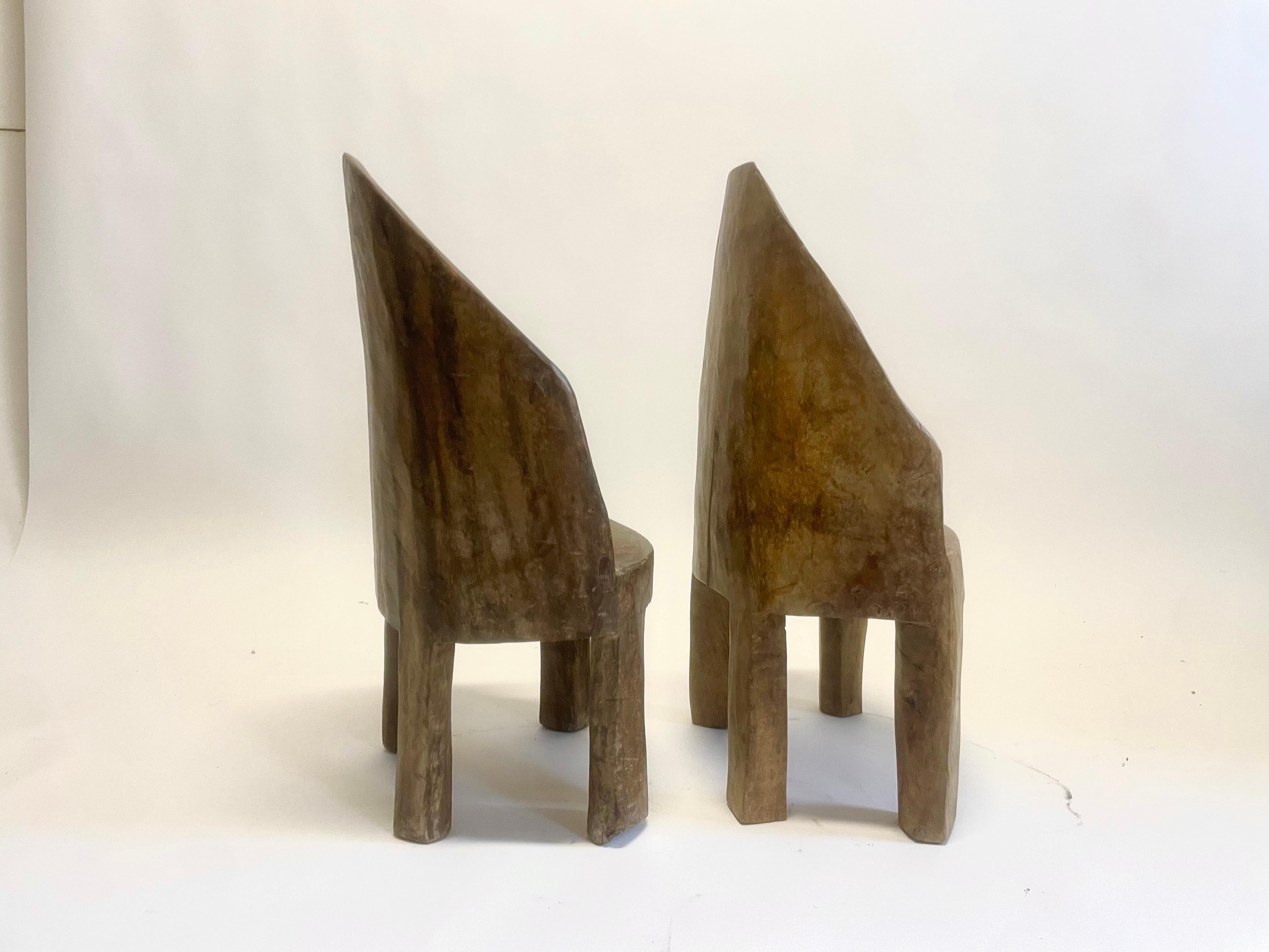 Primitive Pair of Child Size Carved Wood Antique Chairs  For Sale