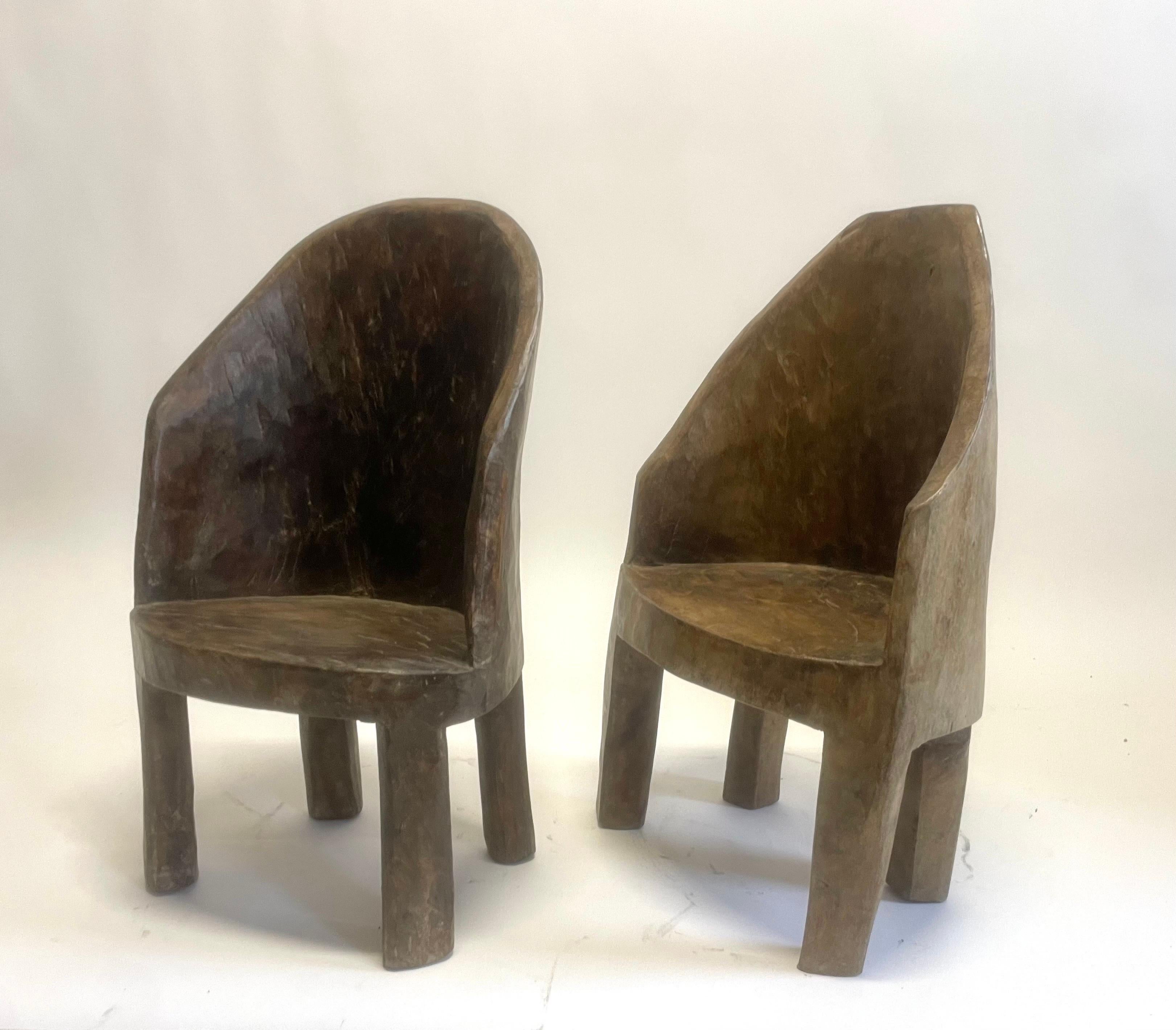 Indian Pair of Child Size Carved Wood Antique Chairs  For Sale