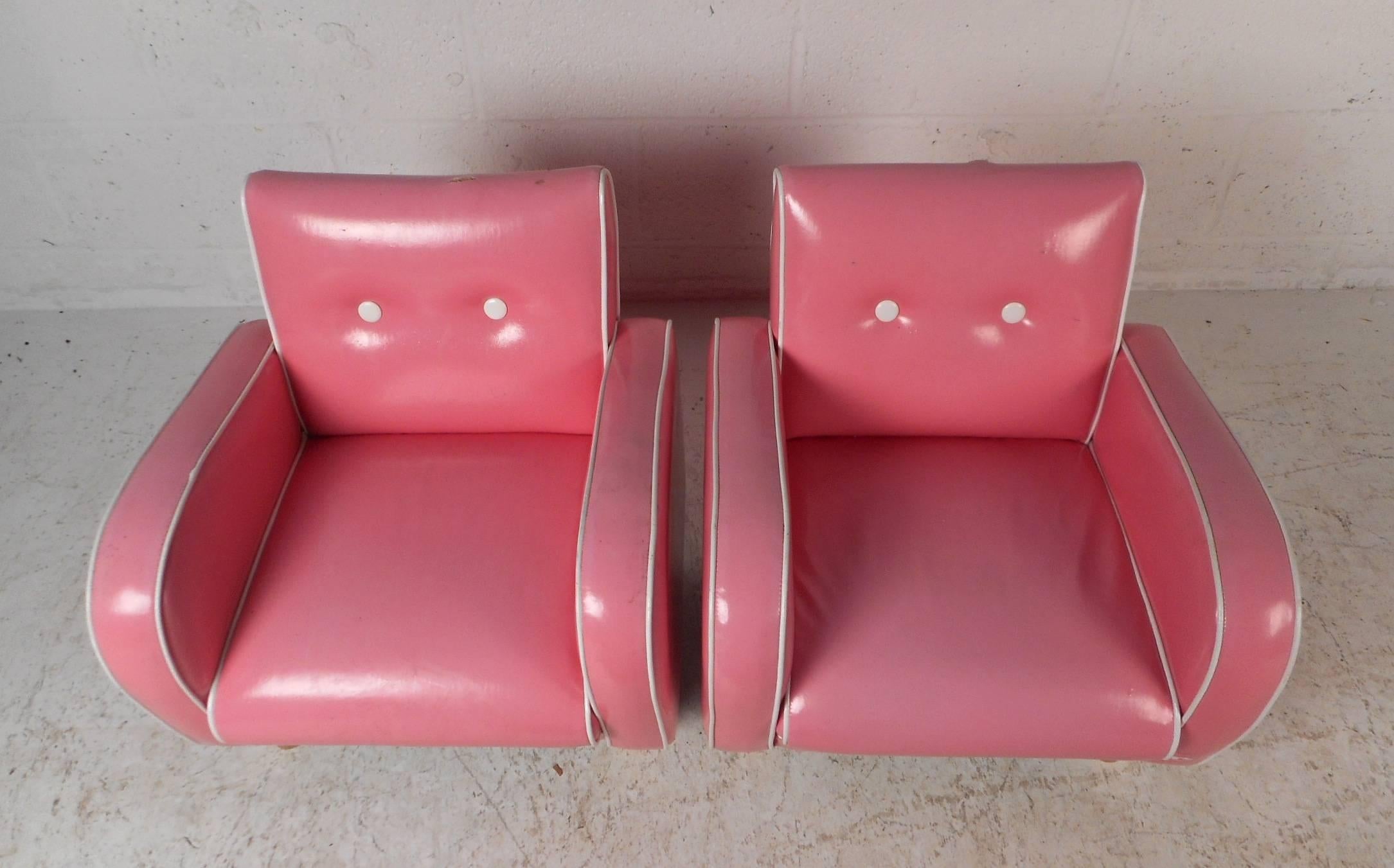 Mid-Century Modern Pair of Children’s Contemporary Modern Pink Lounge Chairs