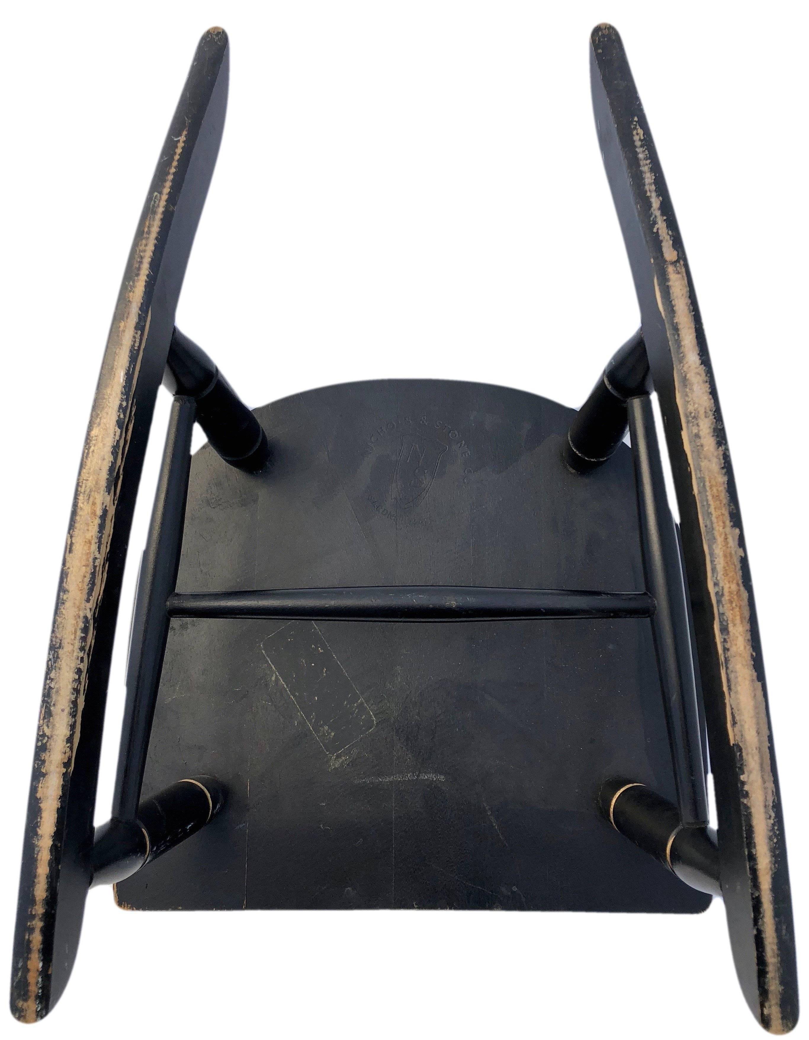 Wood Children's Hitchcock Style Rocking Chair Black & Gilt Hand Painted Stencil, Pair For Sale