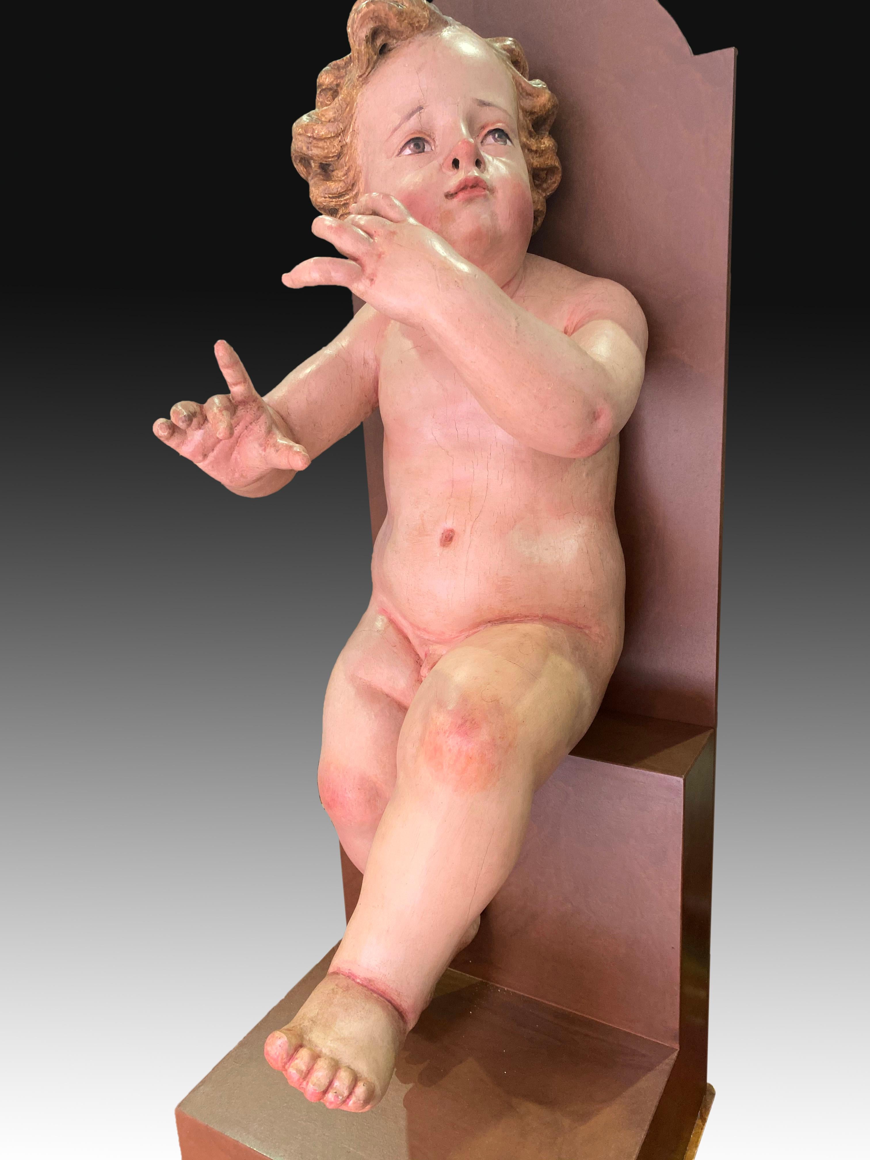 Pair of Children, Polychromed Pine Wood, Spain, 18th Century and Later For Sale 4