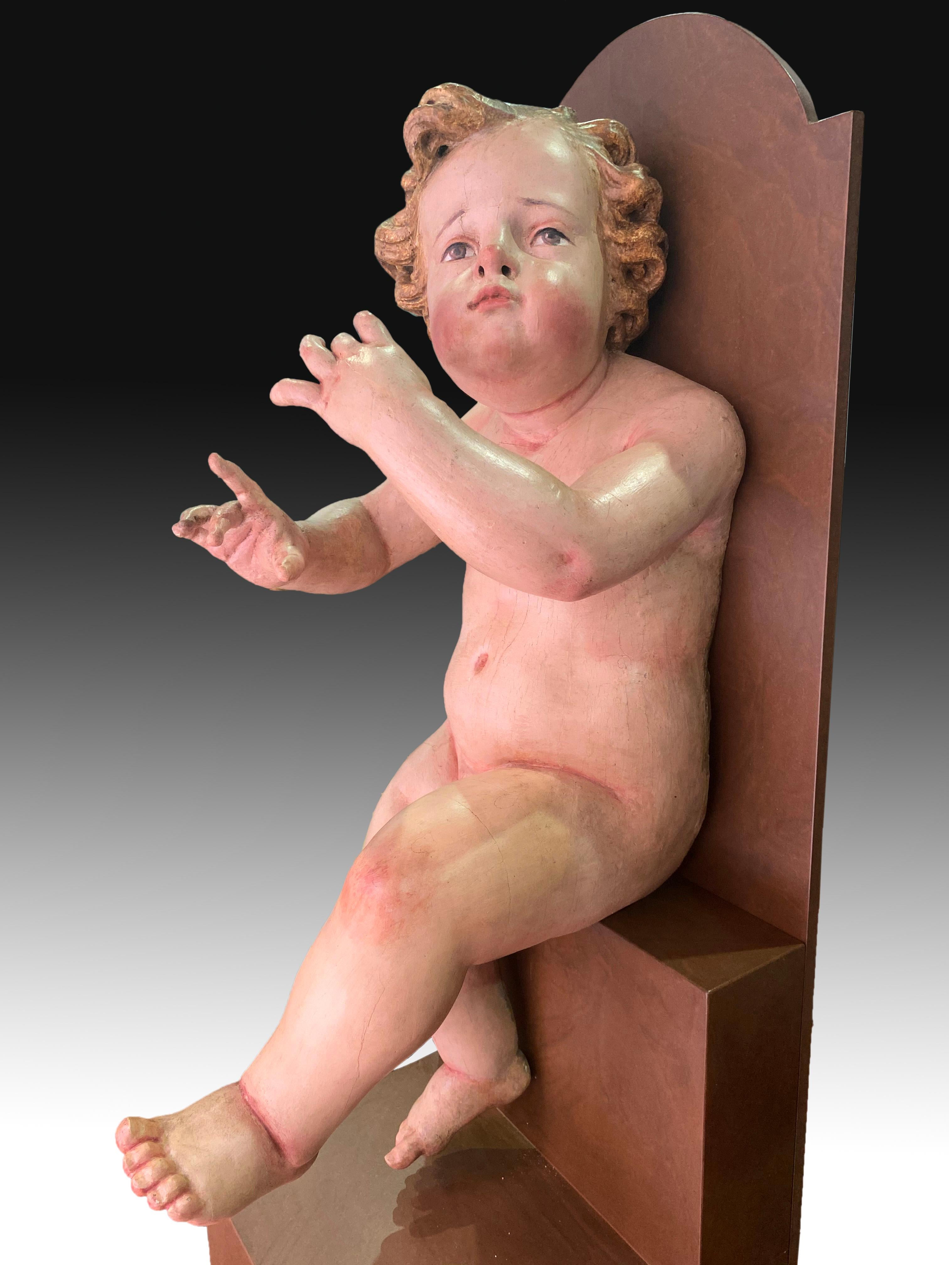 Pair of Children, Polychromed Pine Wood, Spain, 18th Century and Later For Sale 5