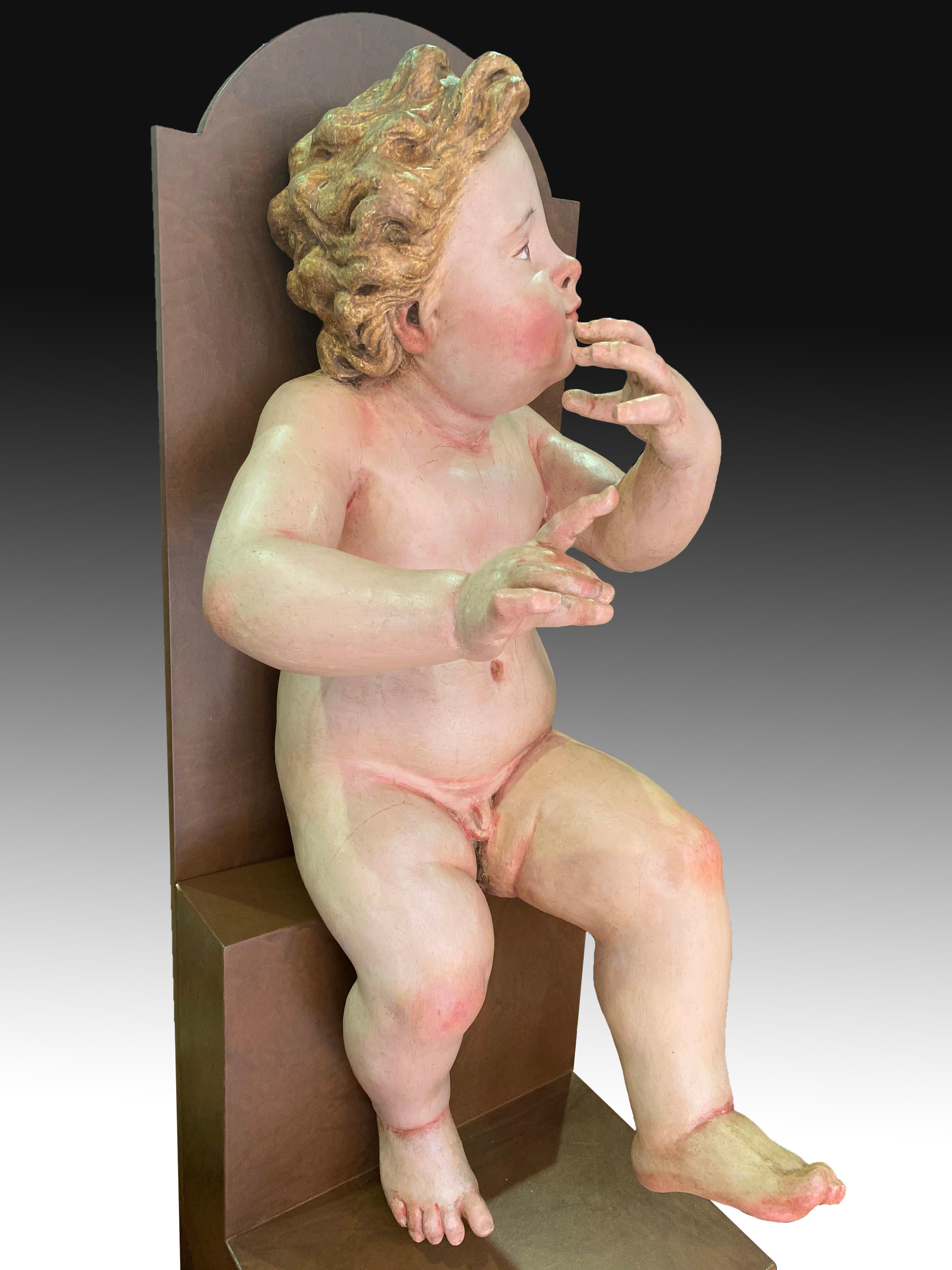 Pair of Children, Polychromed Pine Wood, Spain, 18th Century and Later For Sale 6