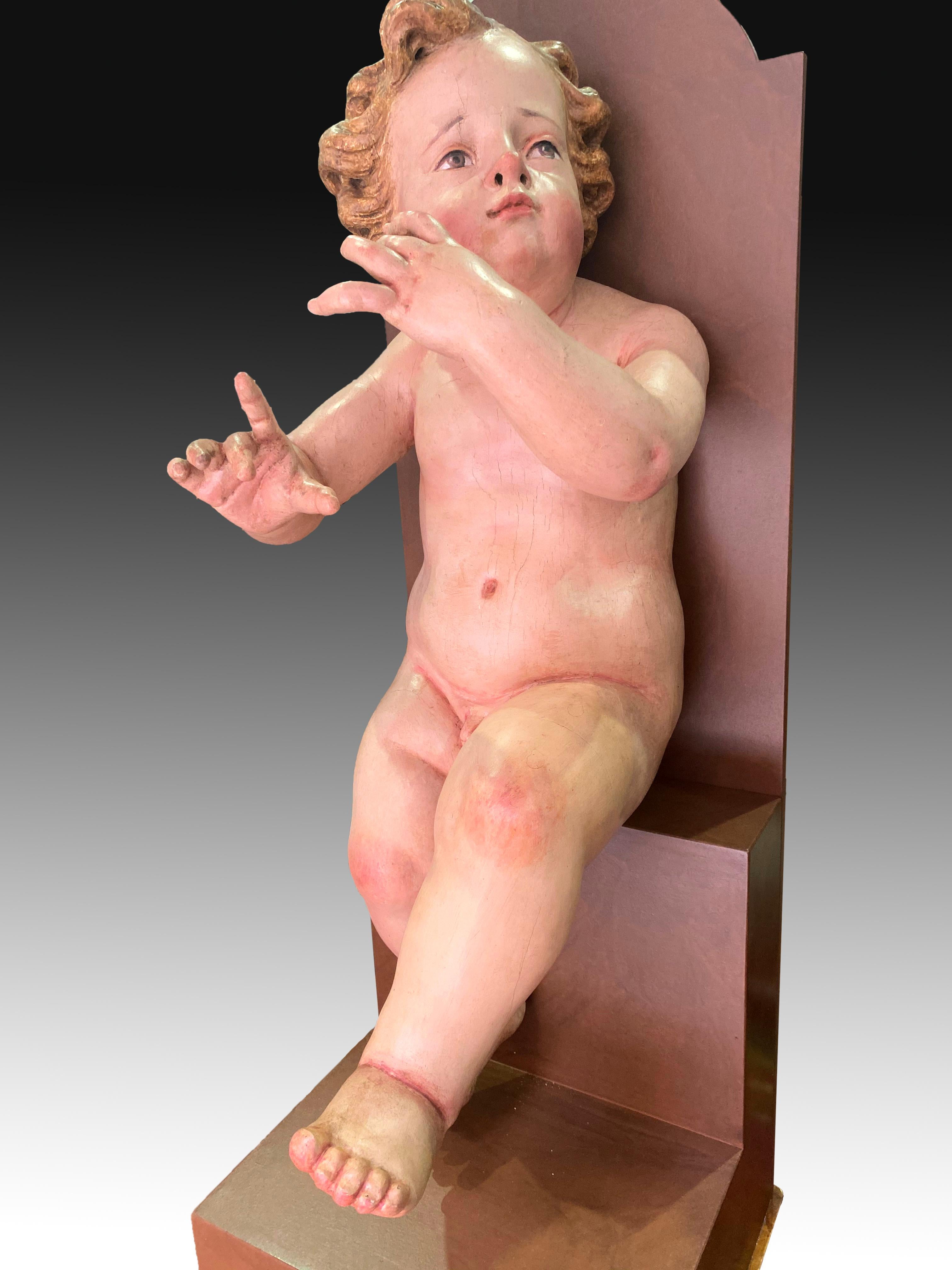 Pair of Children, Polychromed Pine Wood, Spain, 18th Century and Later For Sale 7