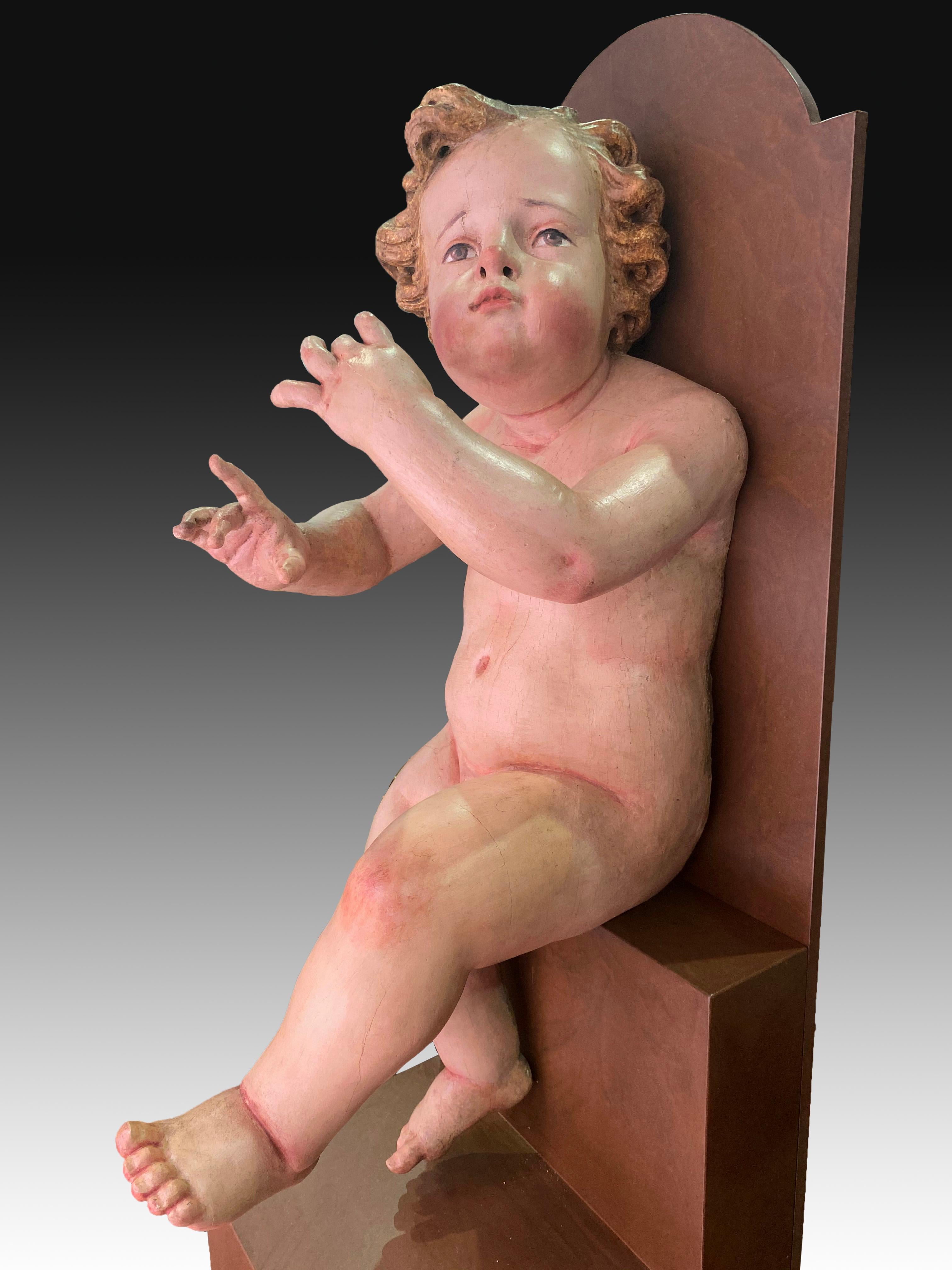 Pair of Children, Polychromed Pine Wood, Spain, 18th Century and Later For Sale 8