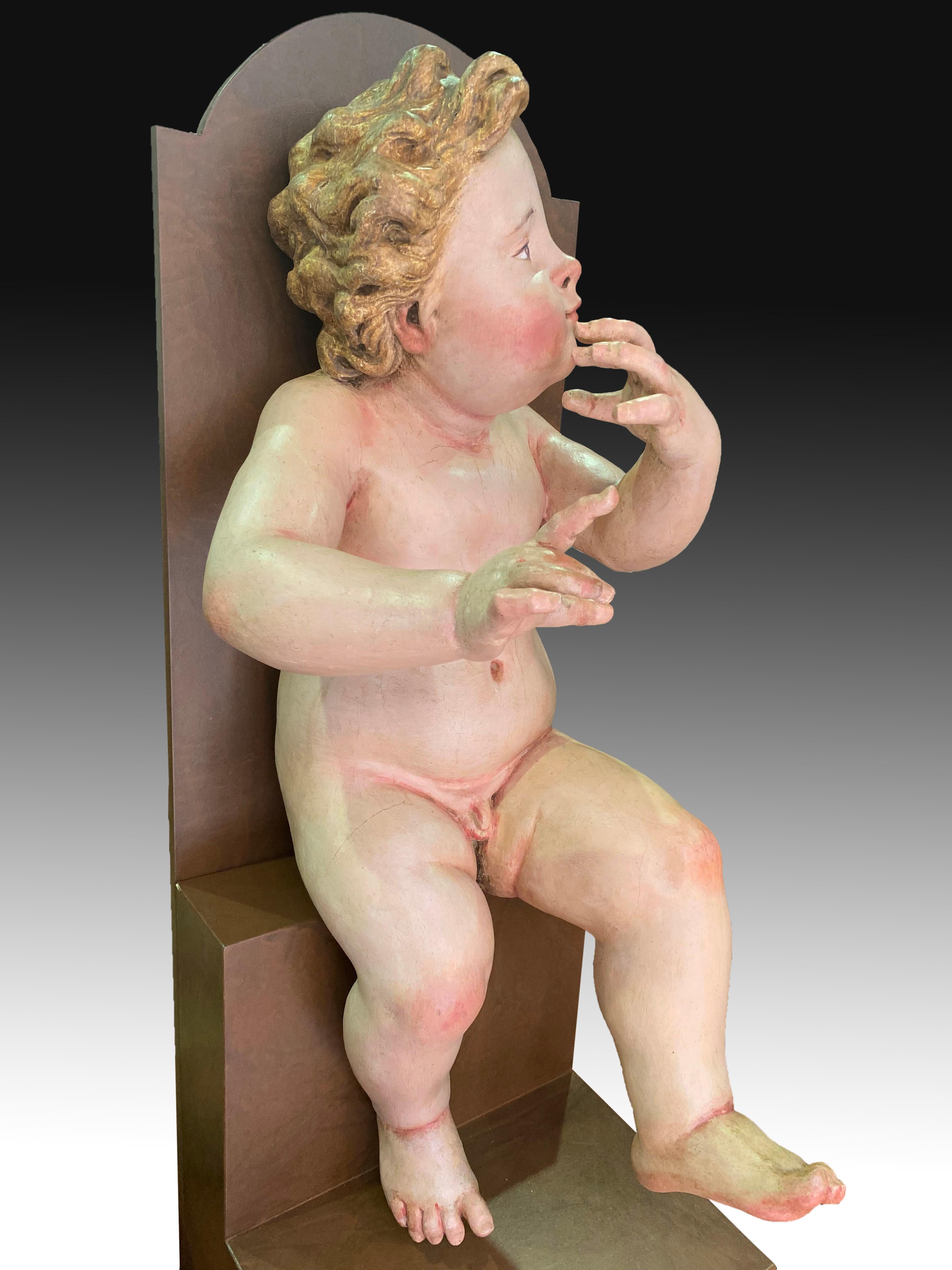 Pair of Children, Polychromed Pine Wood, Spain, 18th Century and Later For Sale 9