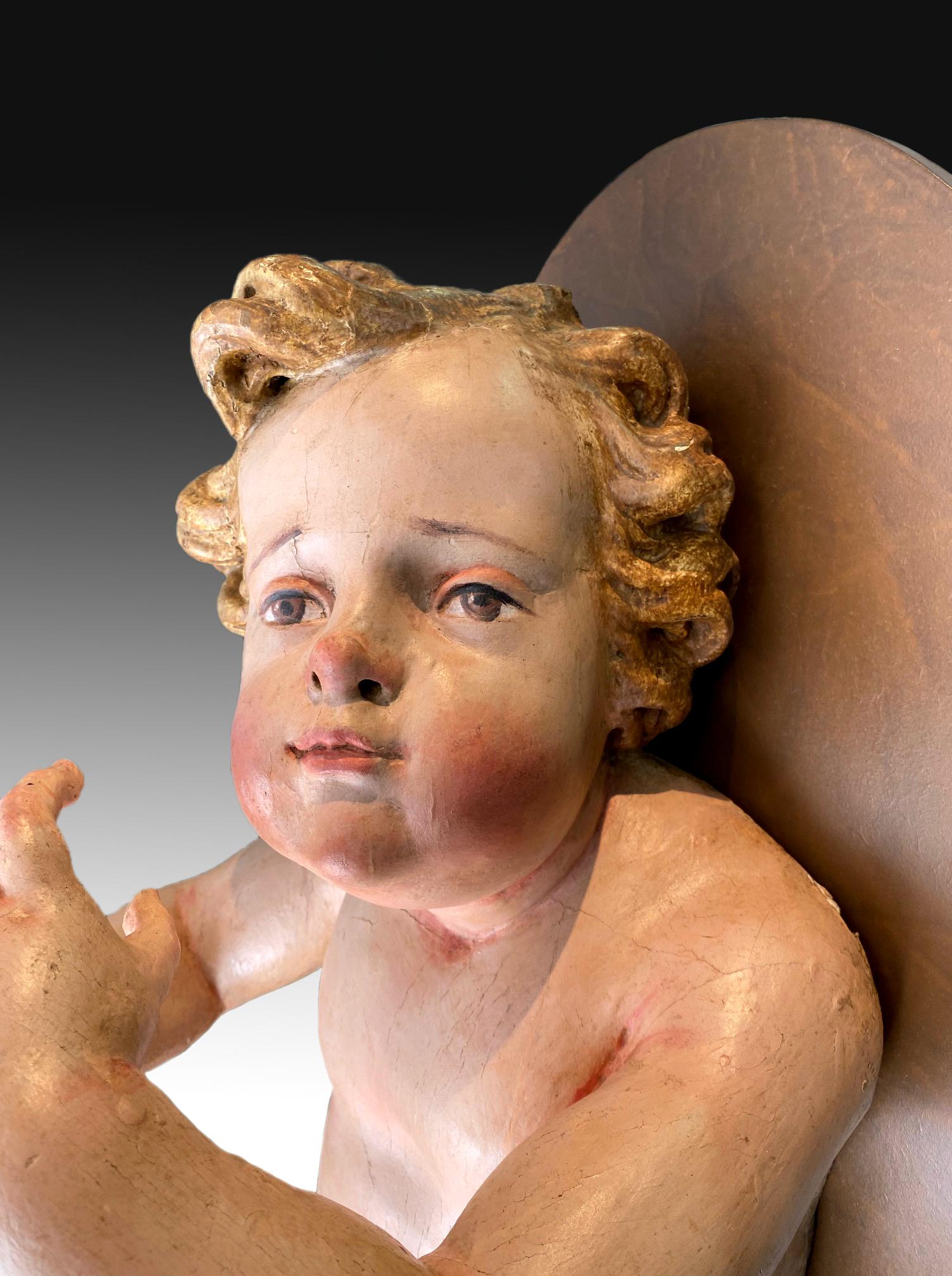 Pair of Children, Polychromed Pine Wood, Spain, 18th Century and Later In Good Condition For Sale In Madrid, ES