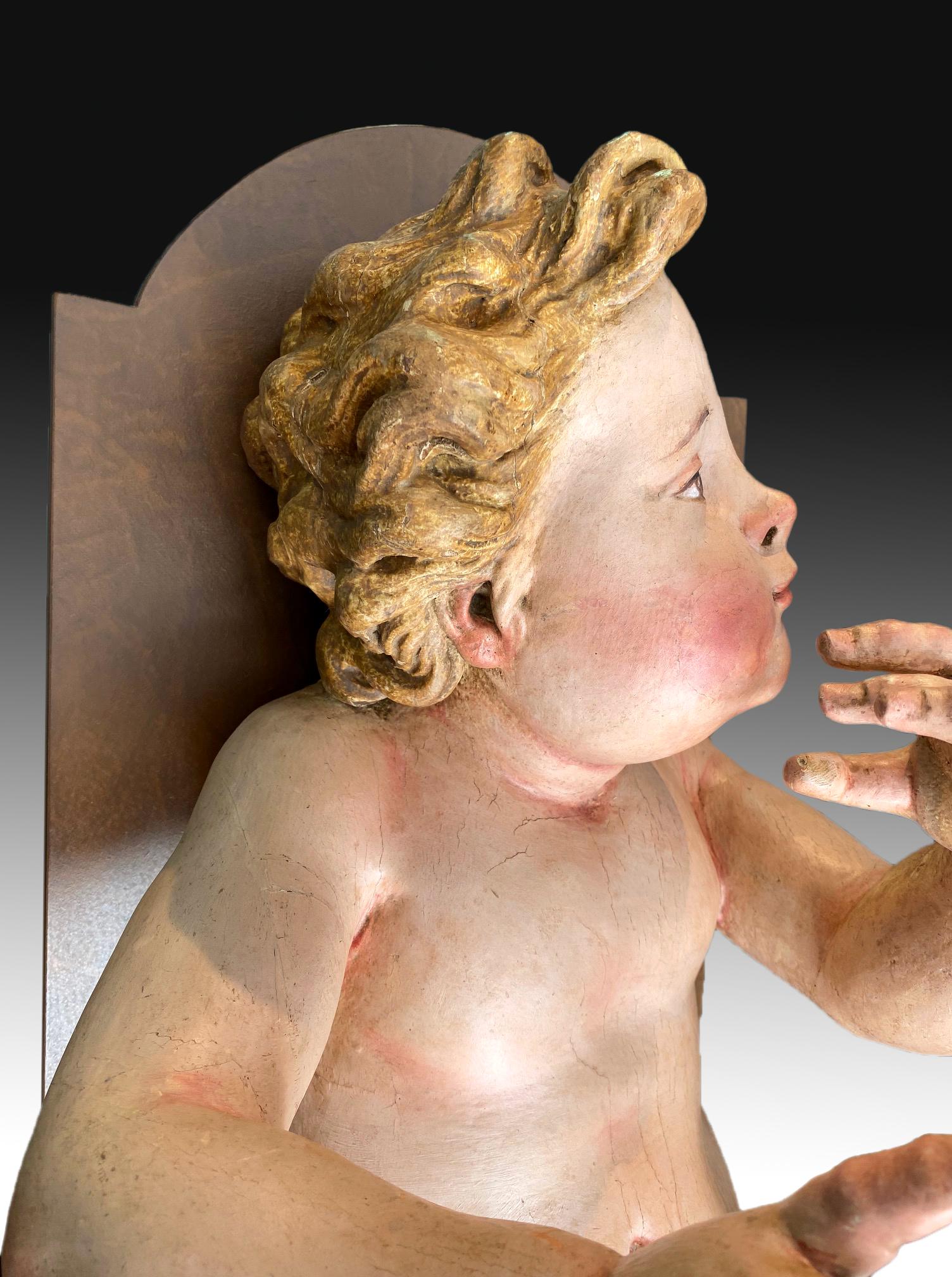18th Century and Earlier Pair of Children, Polychromed Pine Wood, Spain, 18th Century and Later For Sale