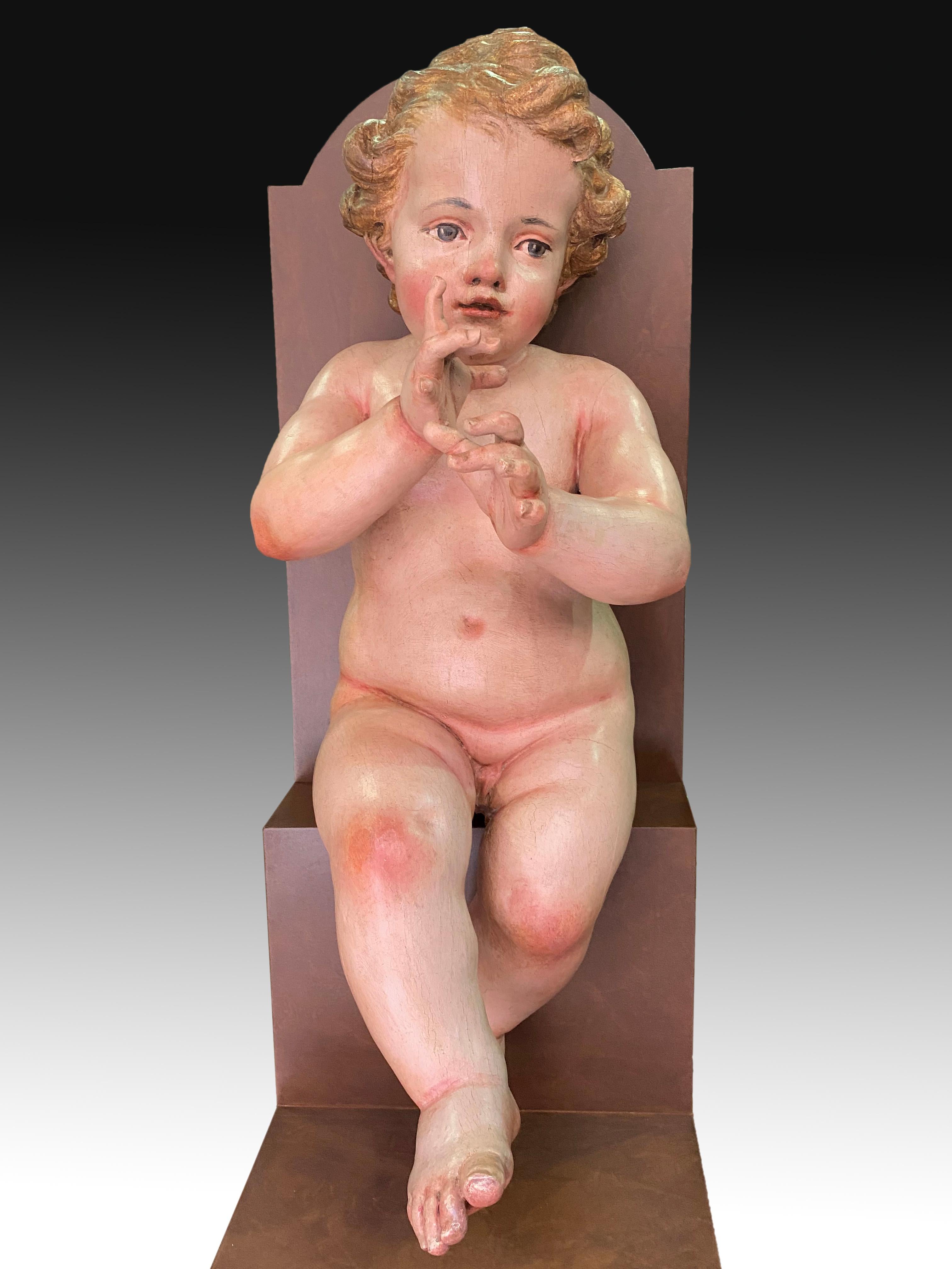 Other Pair of Children, Polychromed Pine Wood, Spain, 18th Century and Later For Sale
