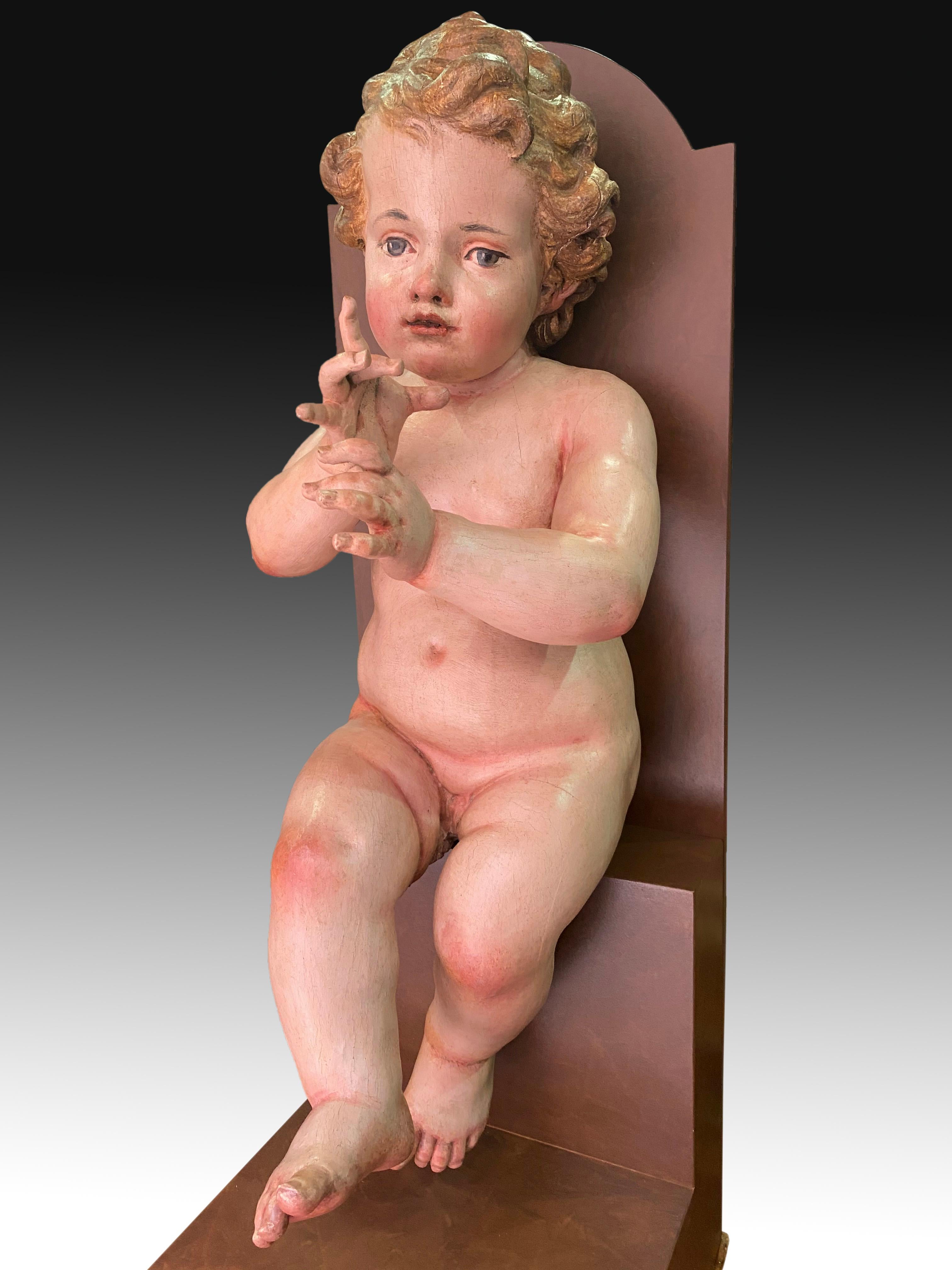 Pair of Children, Polychromed Pine Wood, Spain, 18th Century and Later For Sale 1