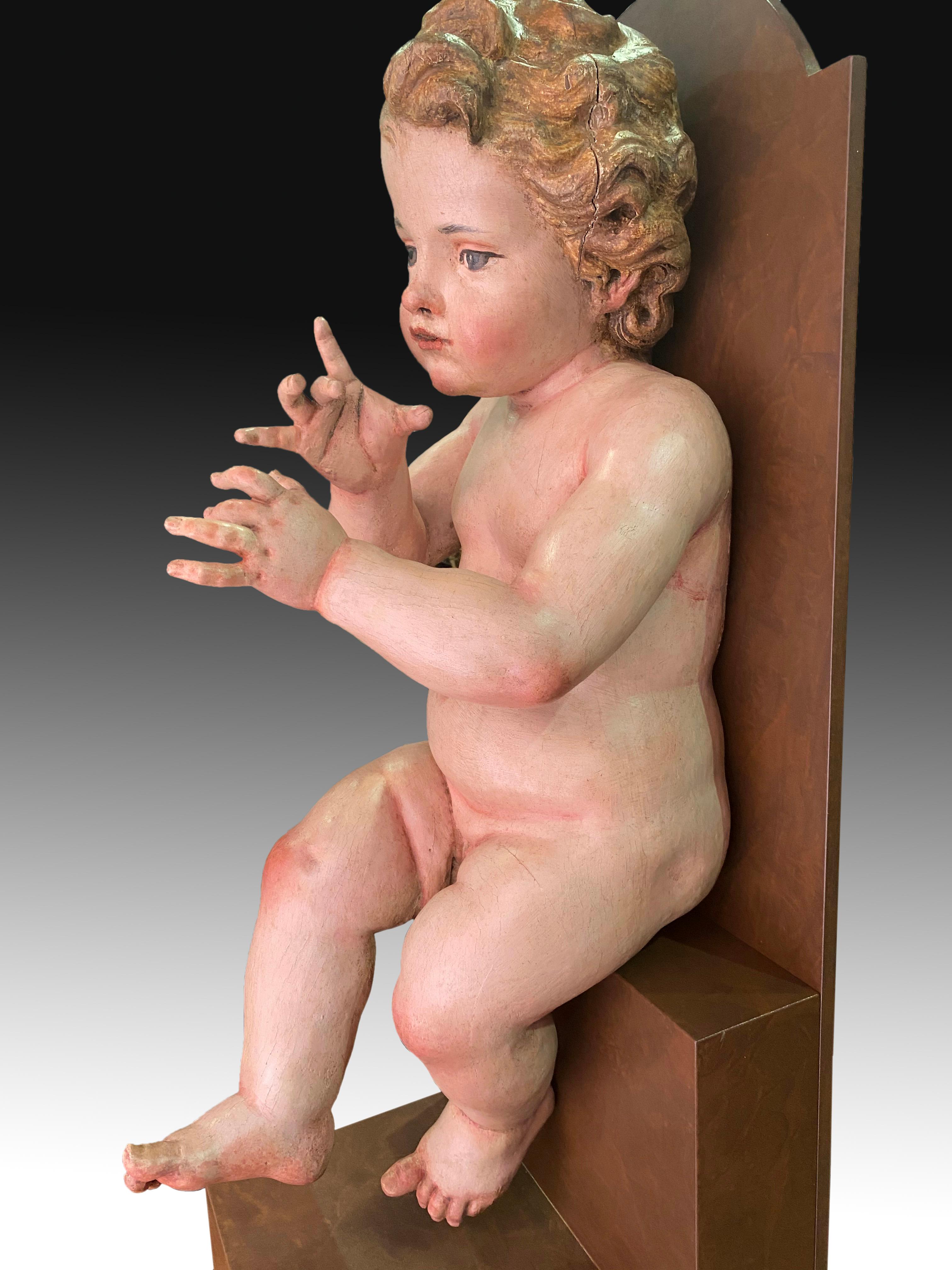 Pair of Children, Polychromed Pine Wood, Spain, 18th Century and Later For Sale 2